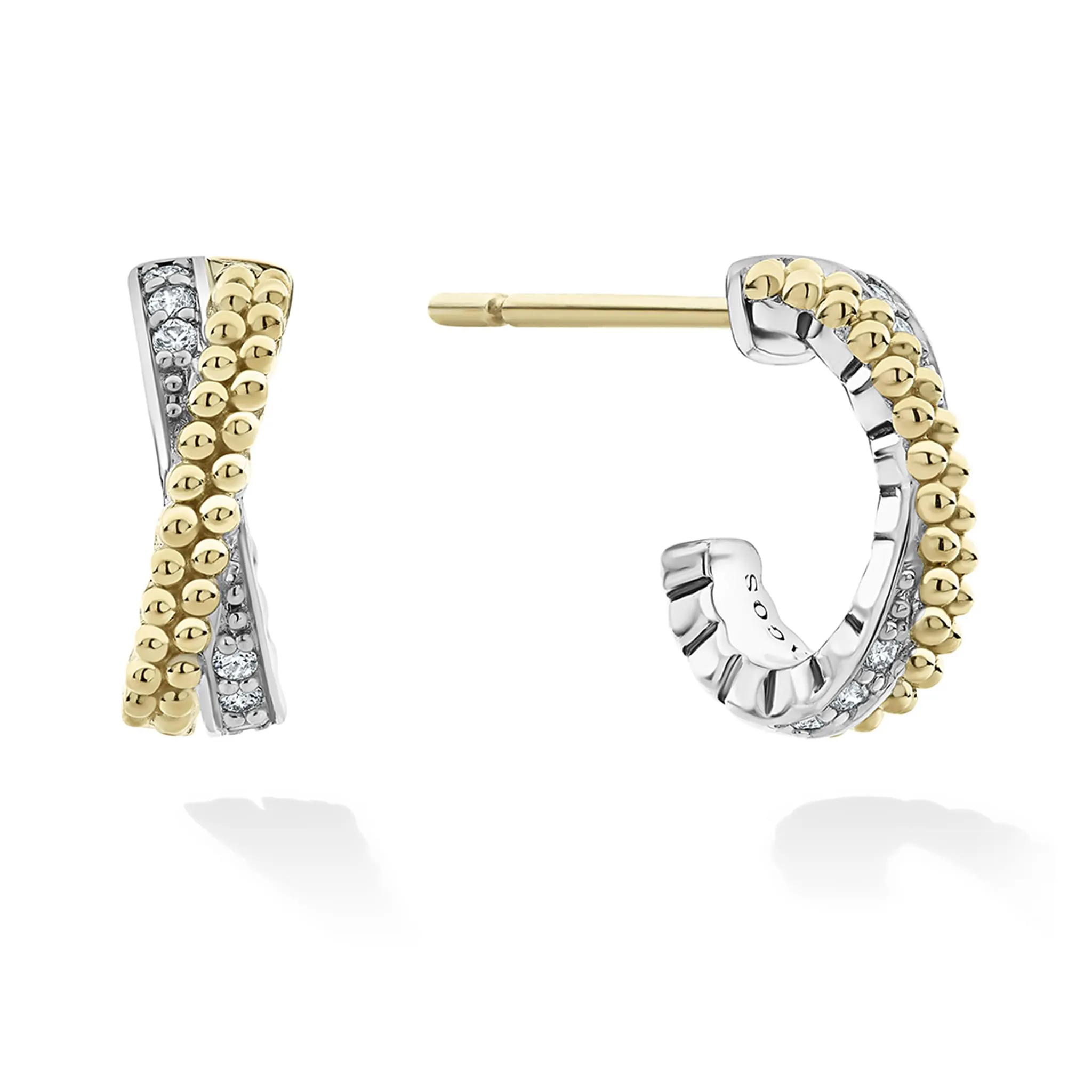 Caviar Lux Two-Tone Caviar X Diamond Huggie Earrings sold by LAGOS product image thumbnail 4