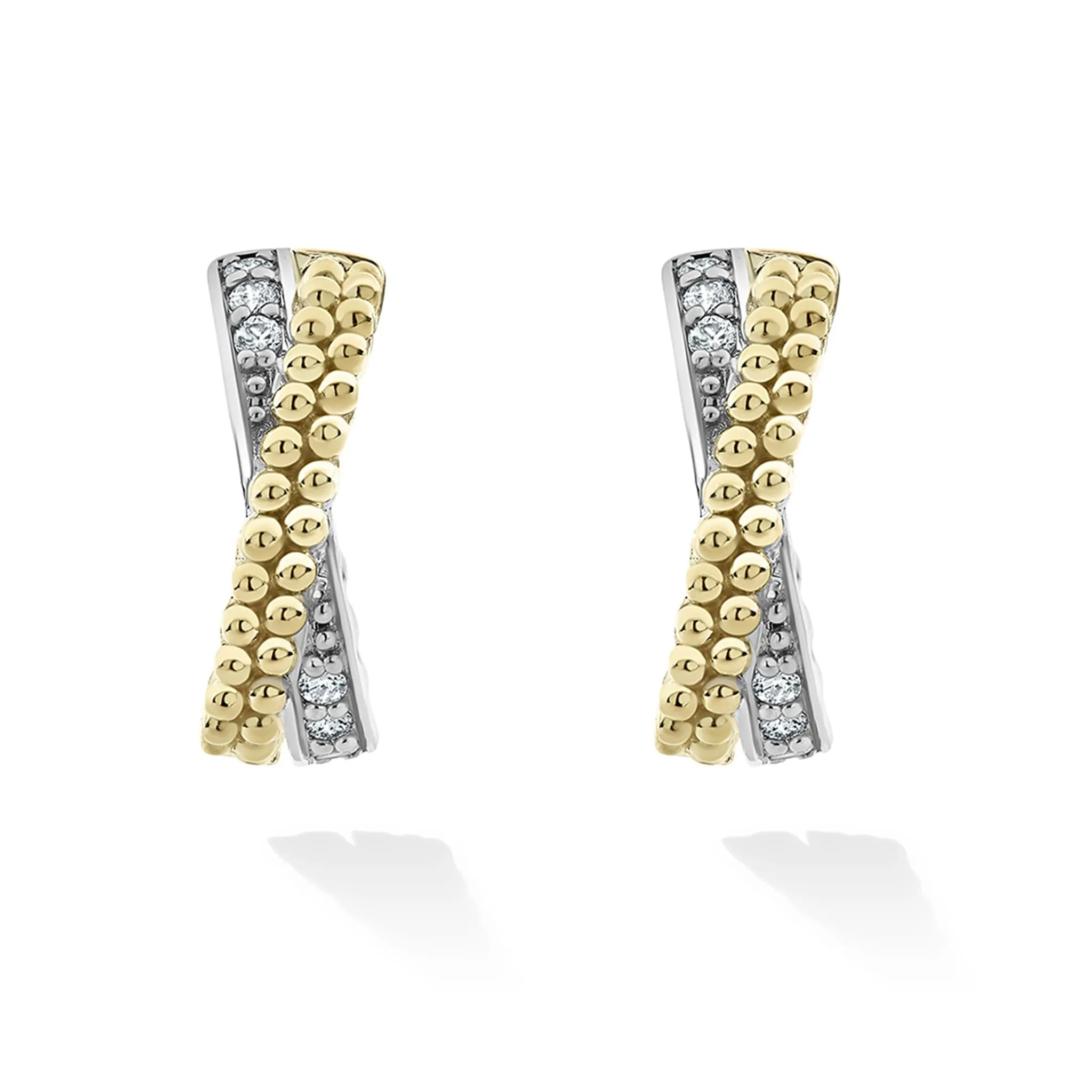Caviar Lux Two-Tone Caviar X Diamond Huggie Earrings sold by LAGOS product image thumbnail 3