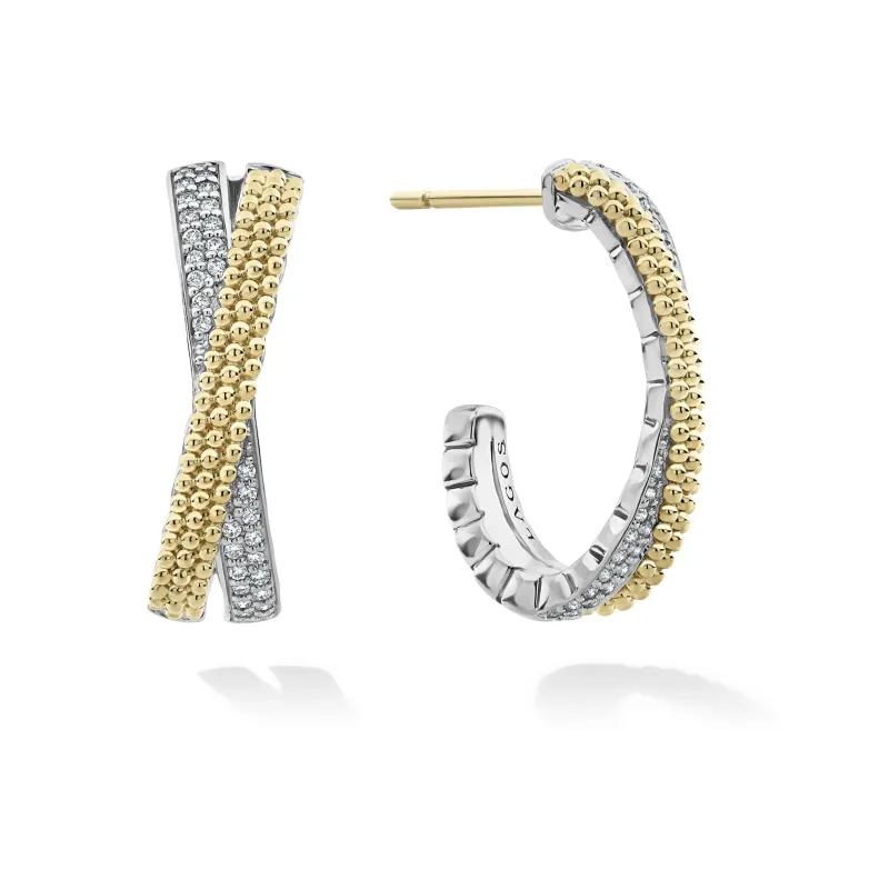 Caviar Lux Two-Tone Caviar X Diamond Hoop Earrings sold by LAGOS