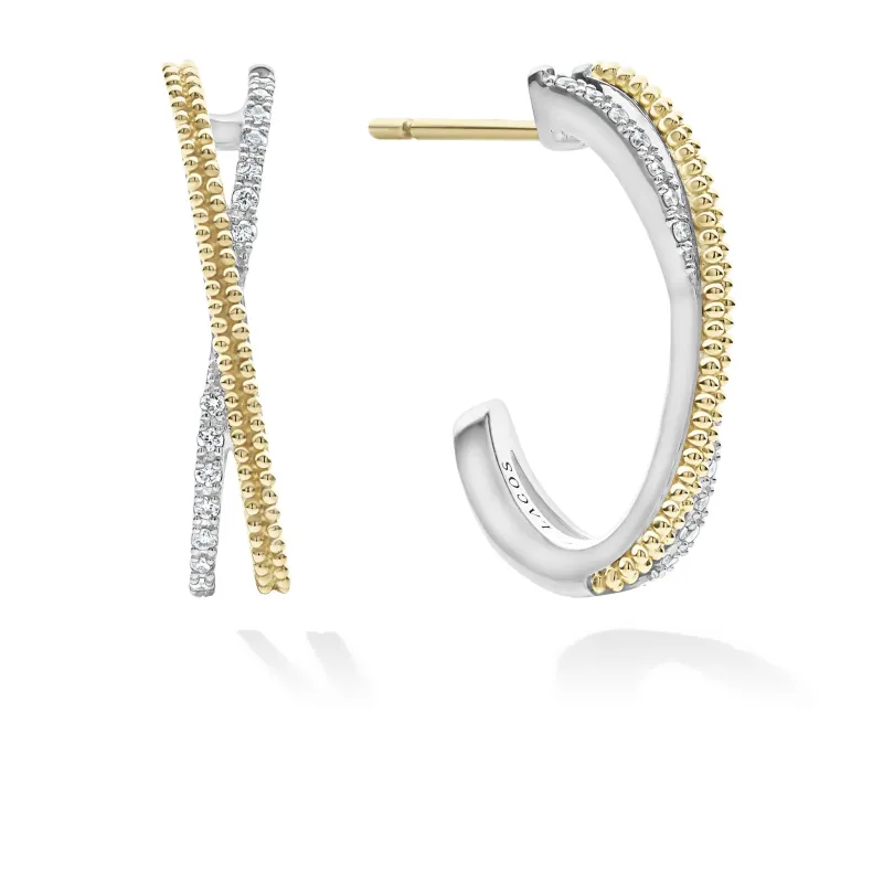 Caviar Lux Thin Two-Tone Caviar X Diamond Hoop sold by LAGOS