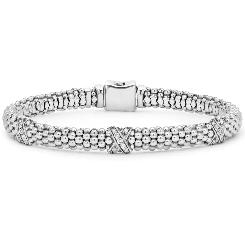 Embrace Three Station Silver X Diamond Bracelet | 6mm sold by LAGOS