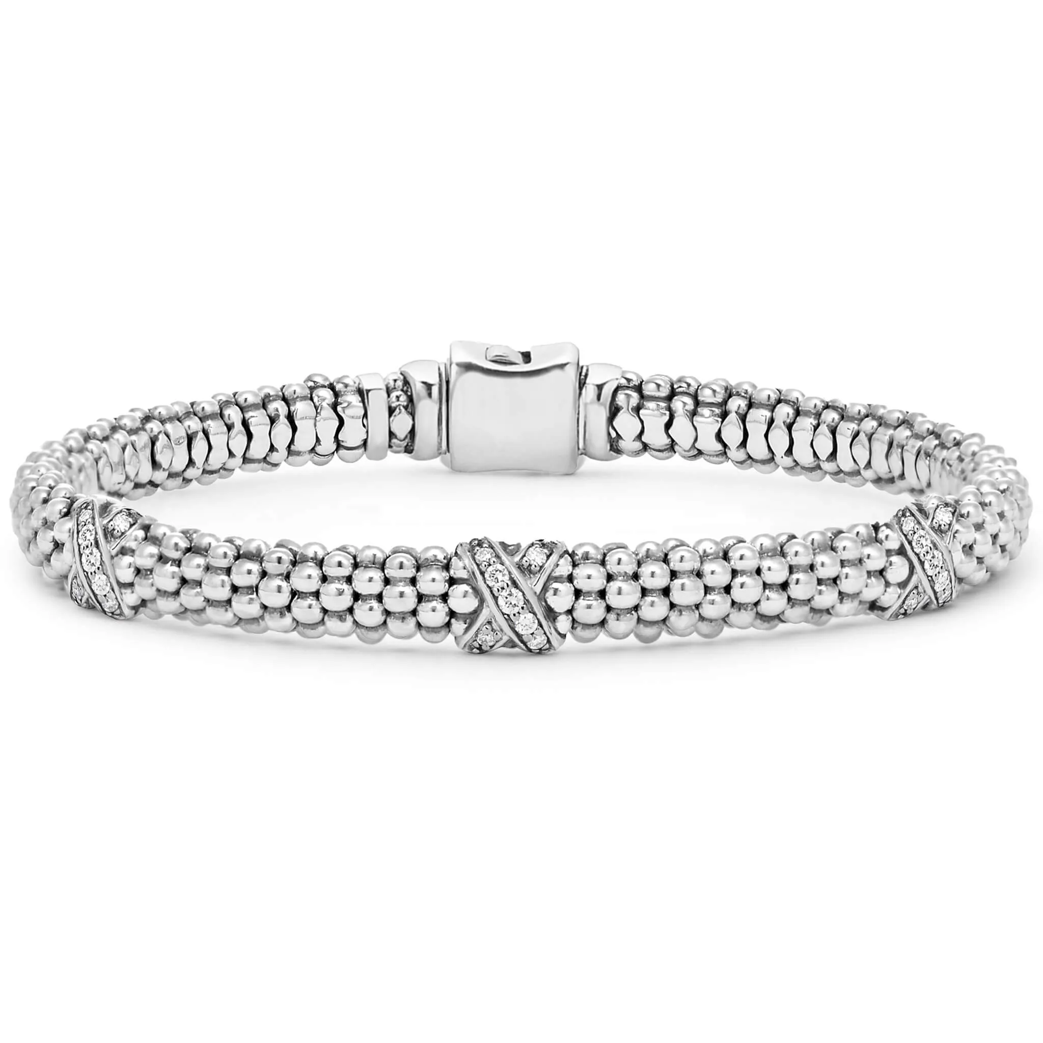 Embrace Three Station Silver X Diamond Bracelet | 6mm sold by LAGOS