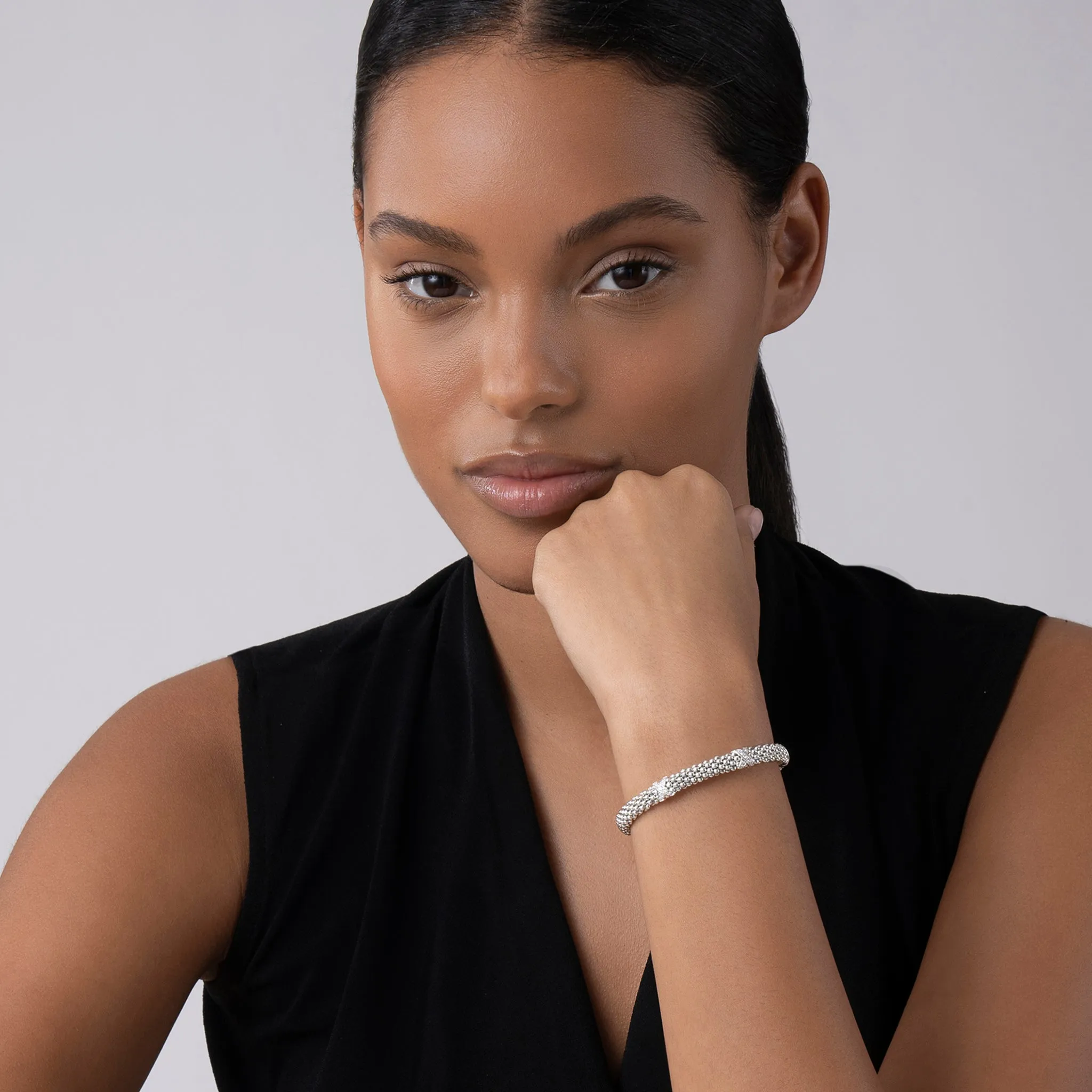 Embrace Three Station Silver X Diamond Bracelet | 6mm sold by LAGOS product image thumbnail 2