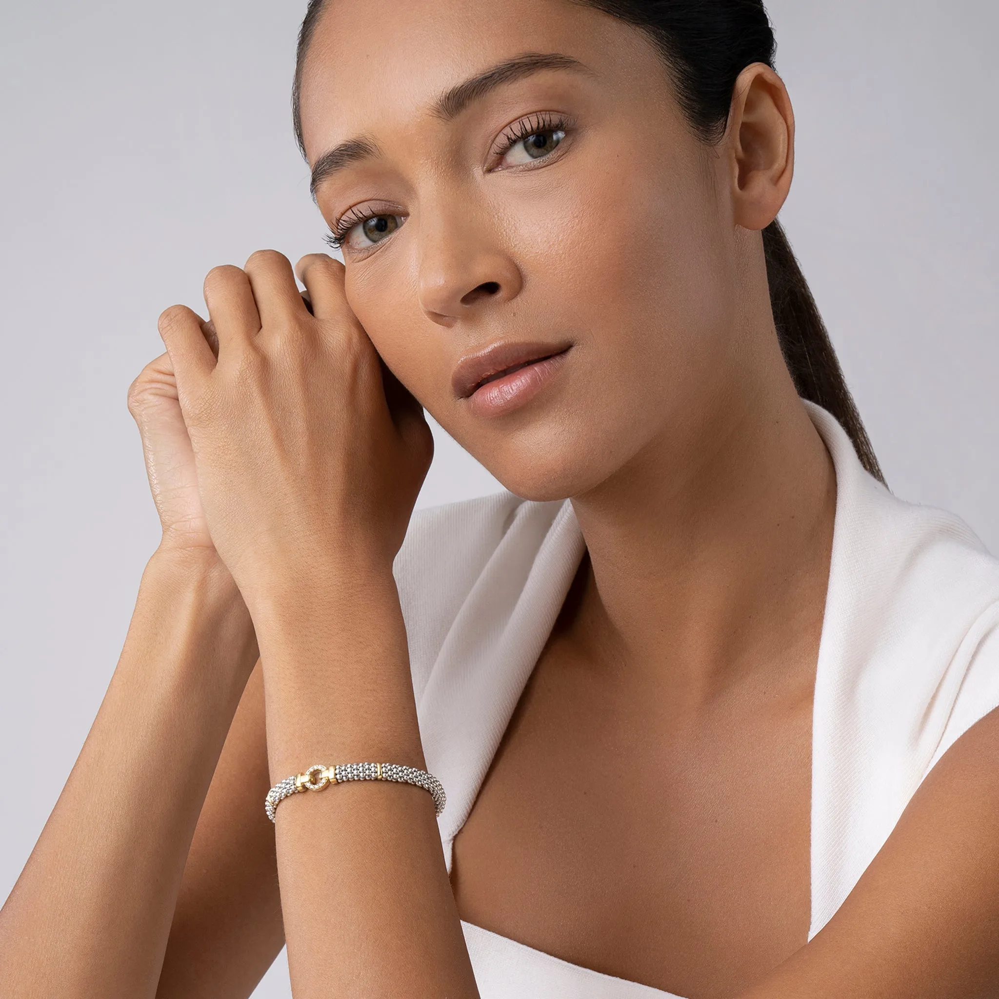 Enso Two-Tone Diamond Circle Caviar Bracelet | 6mm sold by LAGOS product image thumbnail 2