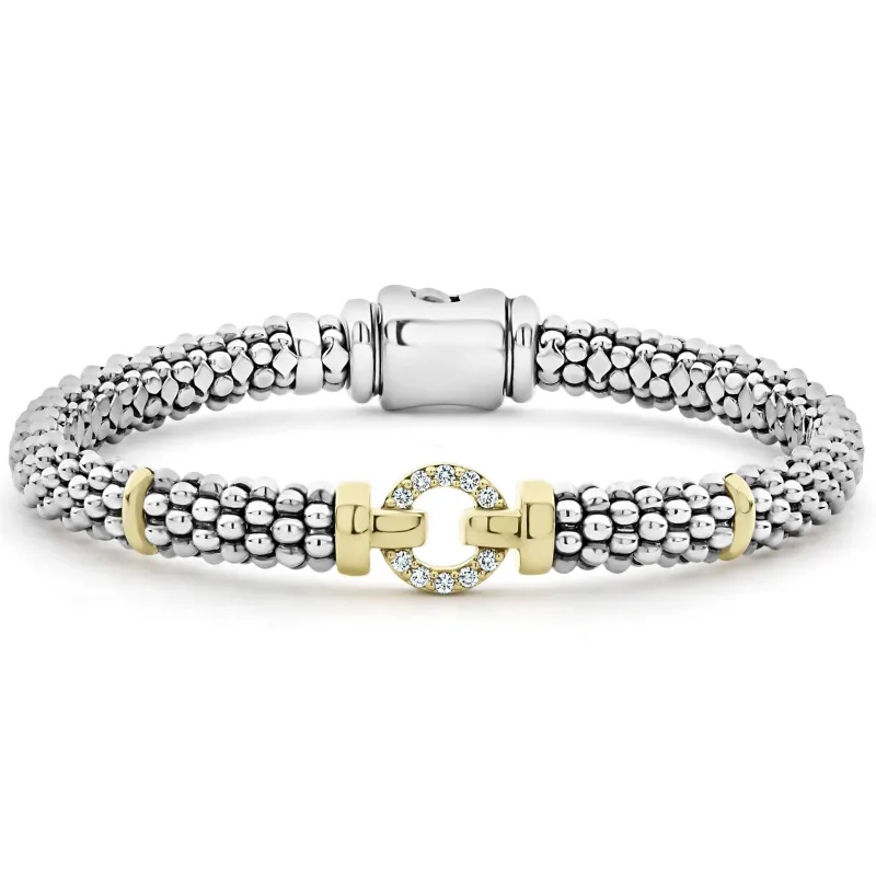 Enso Two-Tone Diamond Circle Caviar Bracelet | 6mm sold by LAGOS