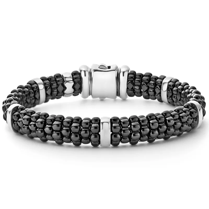 Black Caviar Silver Station Ceramic Caviar Bracelet | 9mm sold by LAGOS
