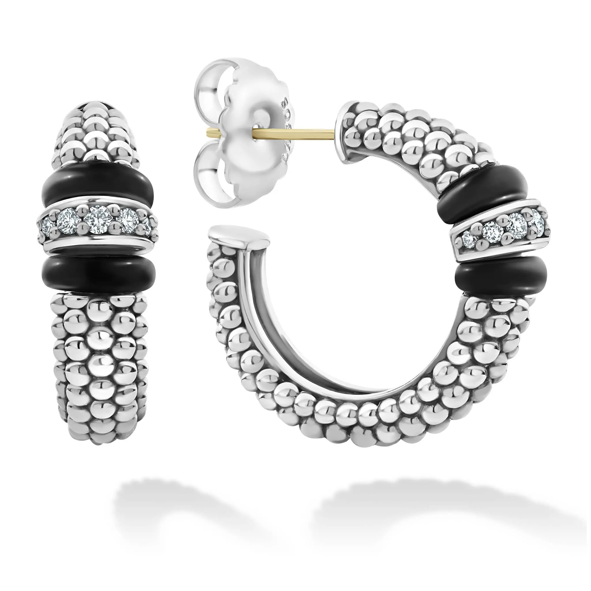Black Caviar Black Ceramic Caviar Diamond Hoop Earrings sold by LAGOS product image thumbnail 4