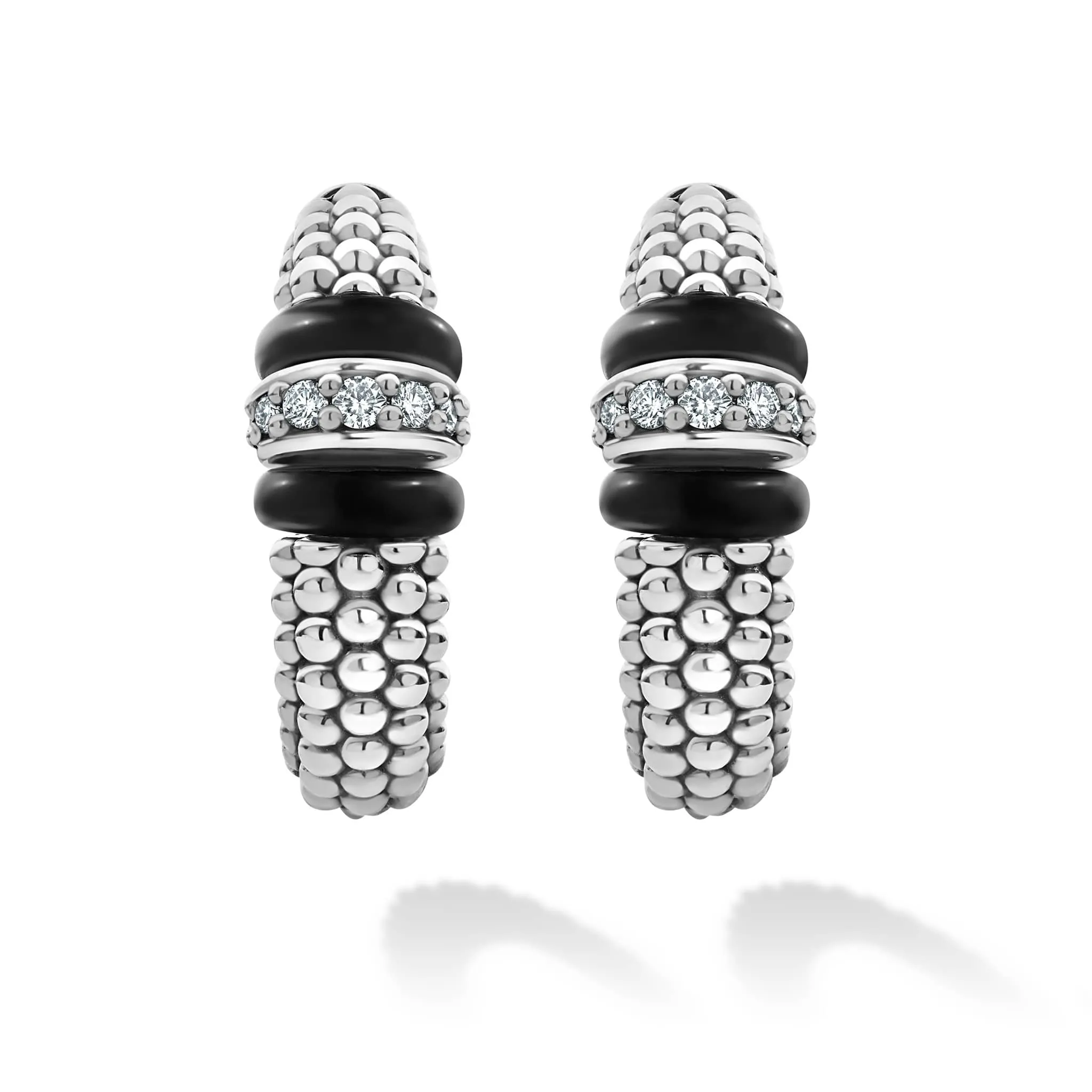 Black Caviar Black Ceramic Caviar Diamond Hoop Earrings sold by LAGOS product image thumbnail 3