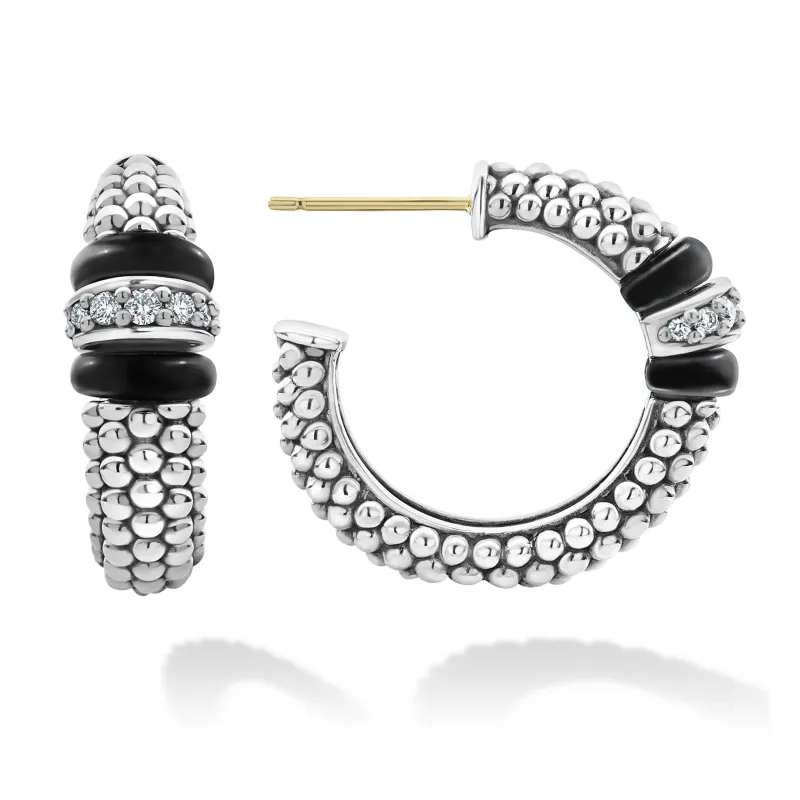 Black Caviar Black Ceramic Caviar Diamond Hoop Earrings sold by LAGOS