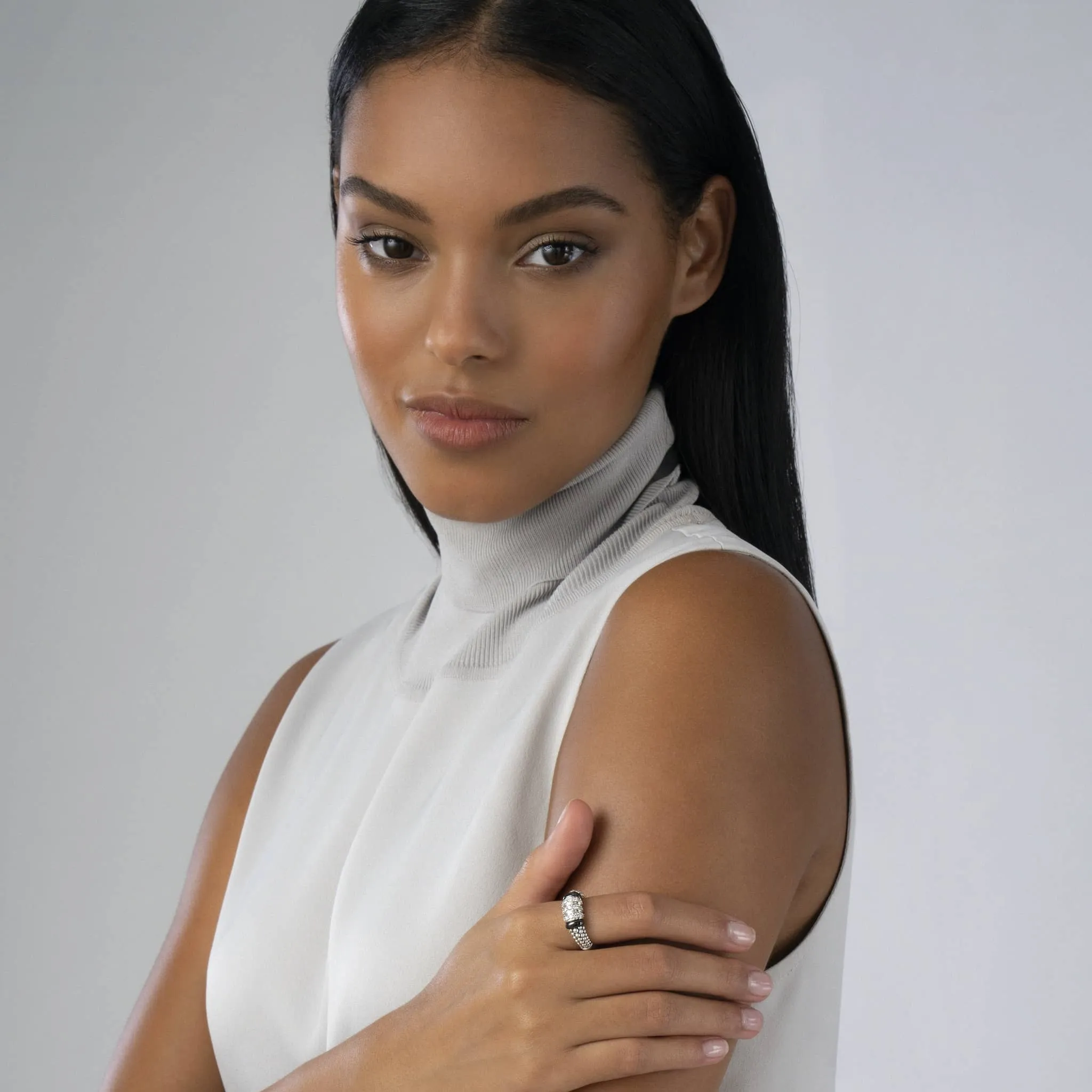 Black Caviar Three Station Diamond Ceramic Caviar Ring sold by LAGOS product image thumbnail 2