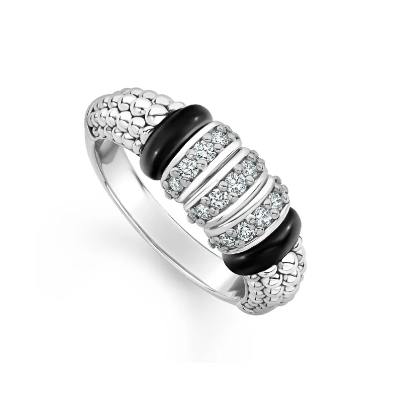 Black Caviar Three Station Diamond Ceramic Caviar Ring sold by LAGOS