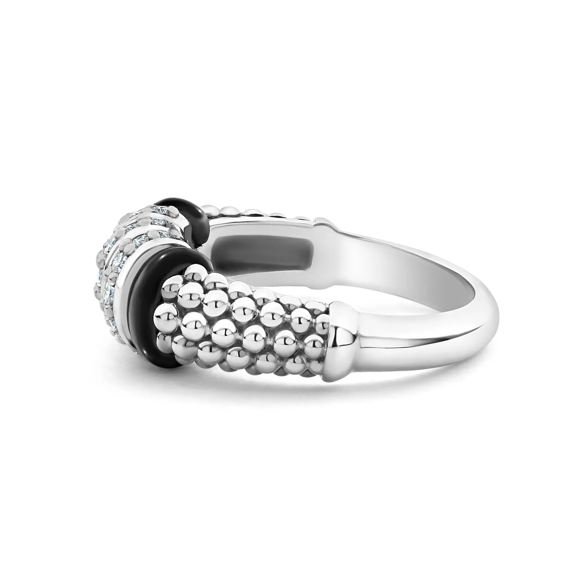 Black Caviar Three Station Diamond Ceramic Caviar Ring sold by LAGOS product image thumbnail 4