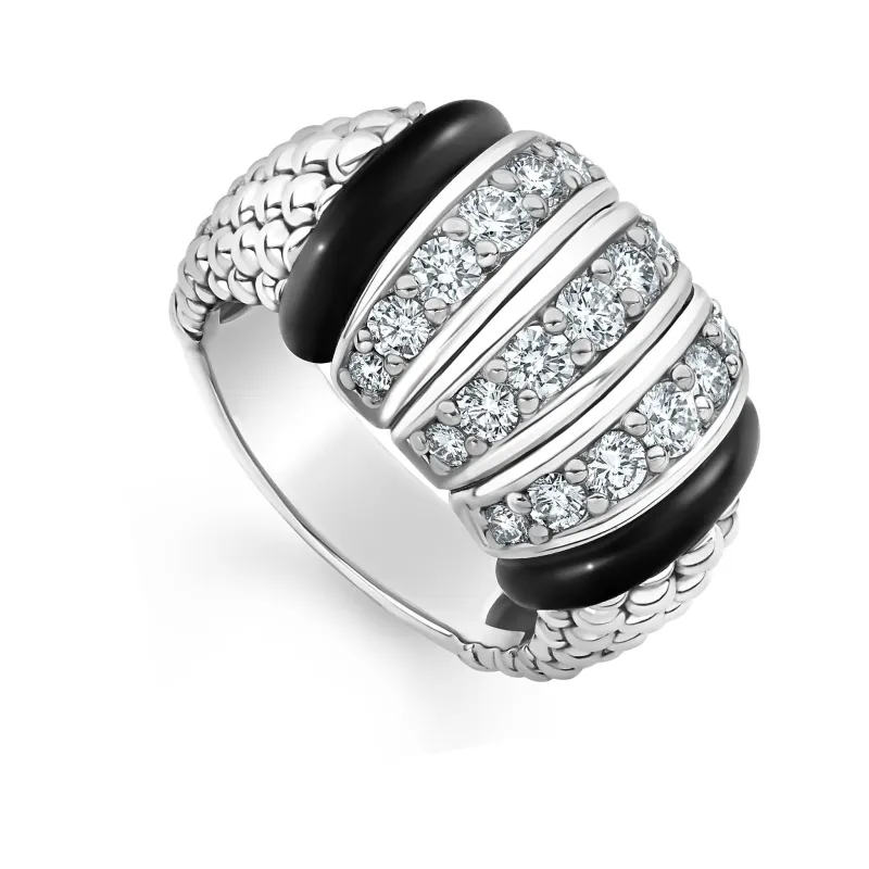 Black Caviar Black Three Station Ceramic Caviar Diamond Ring sold by LAGOS