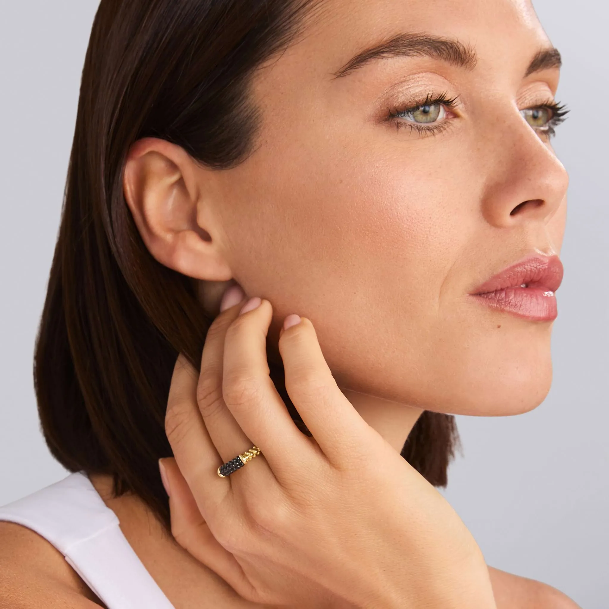 Black Caviar Ceramic 18K Gold Caviar Stacking Ring sold by LAGOS product image thumbnail 2