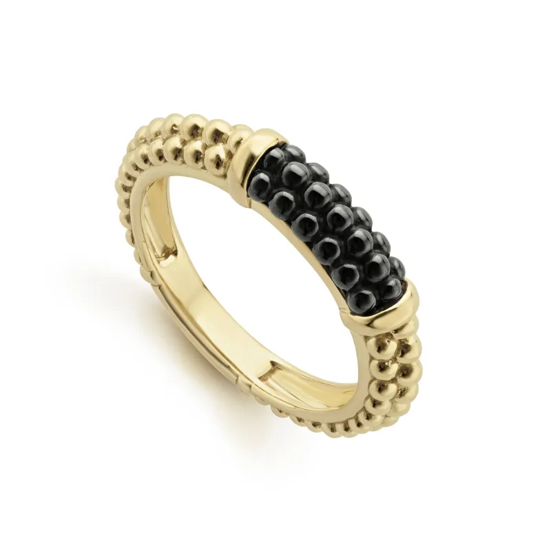 Black Caviar Ceramic 18K Gold Caviar Stacking Ring sold by LAGOS