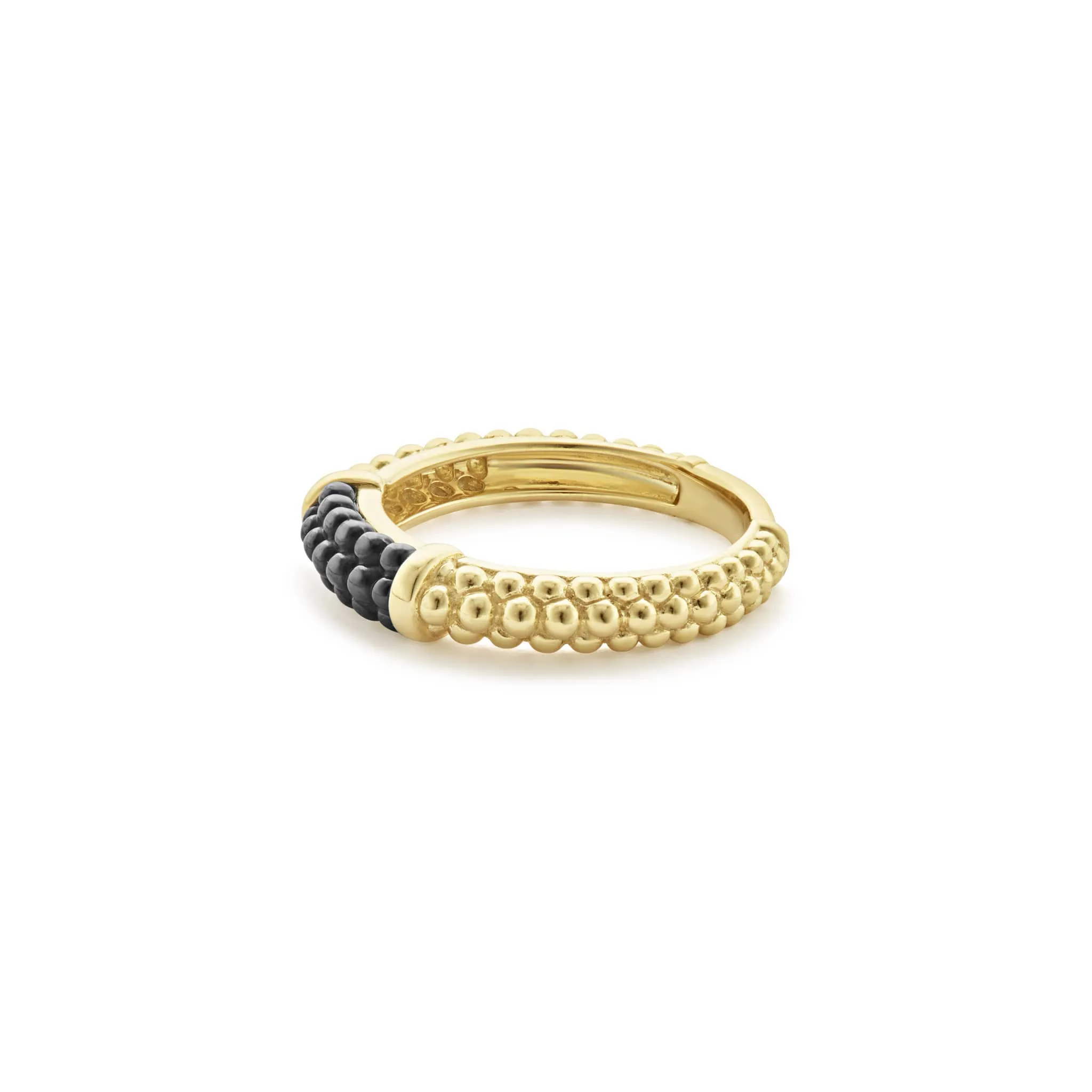 Black Caviar Ceramic 18K Gold Caviar Stacking Ring sold by LAGOS product image thumbnail 4