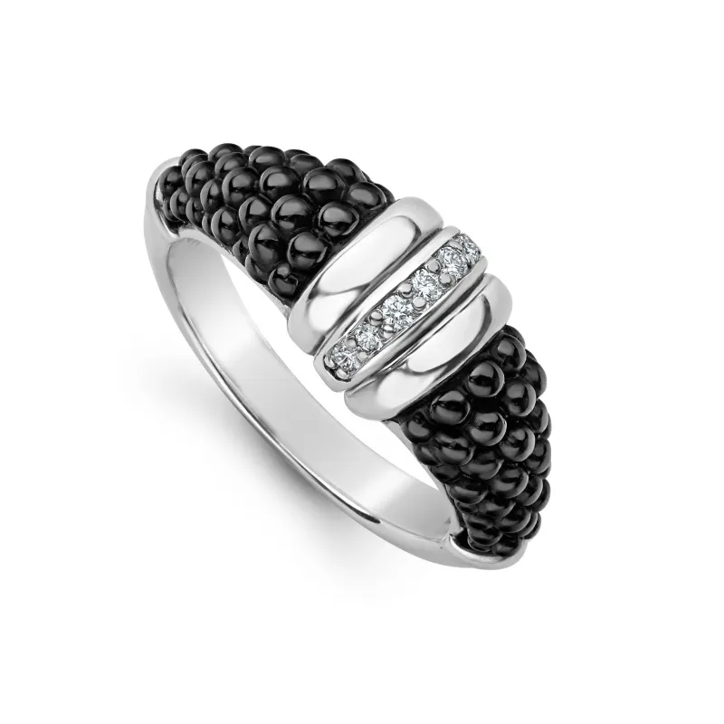 Black Caviar Black Ceramic Diamond Stacking Ring sold by LAGOS