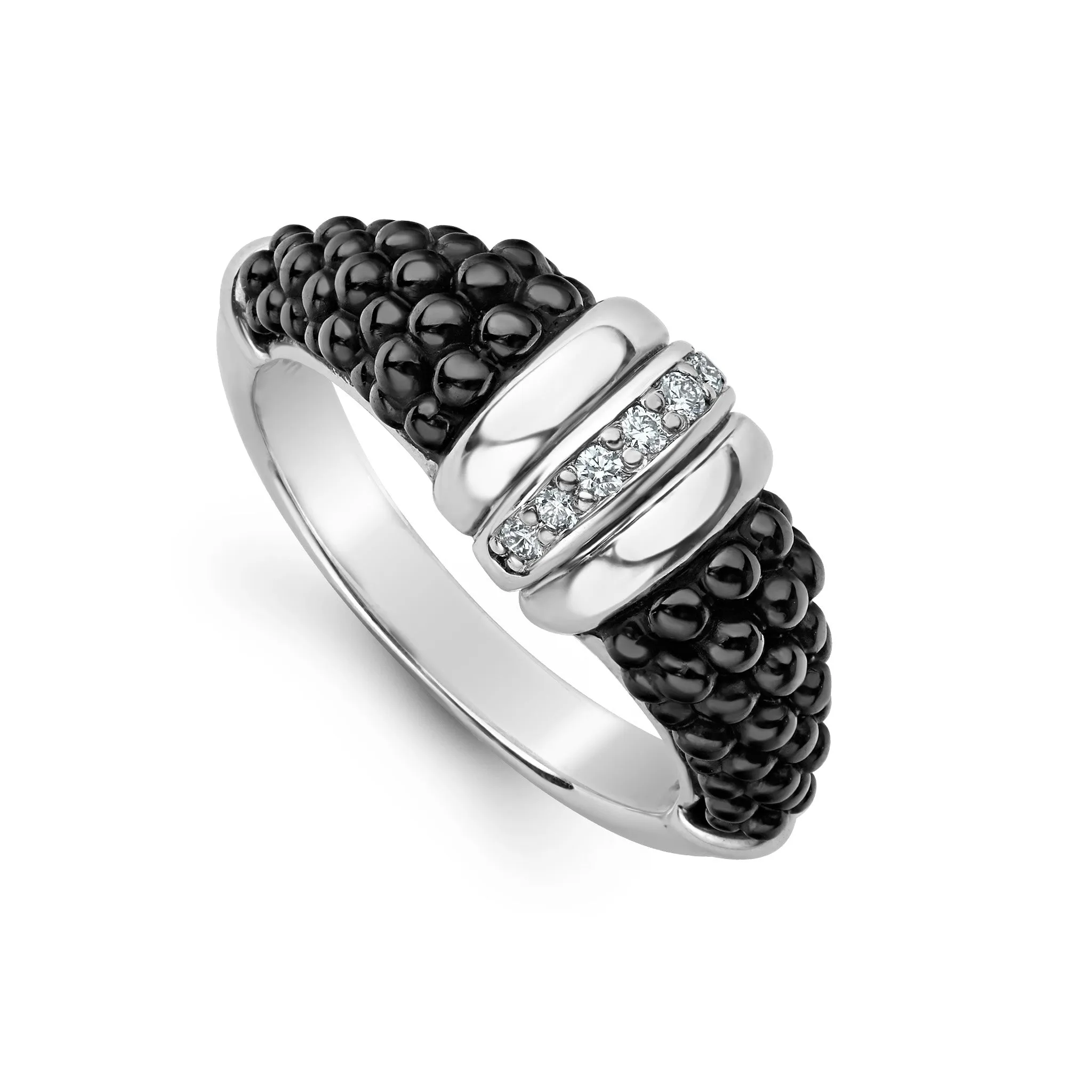 Black Caviar Black Ceramic Diamond Stacking Ring sold by LAGOS