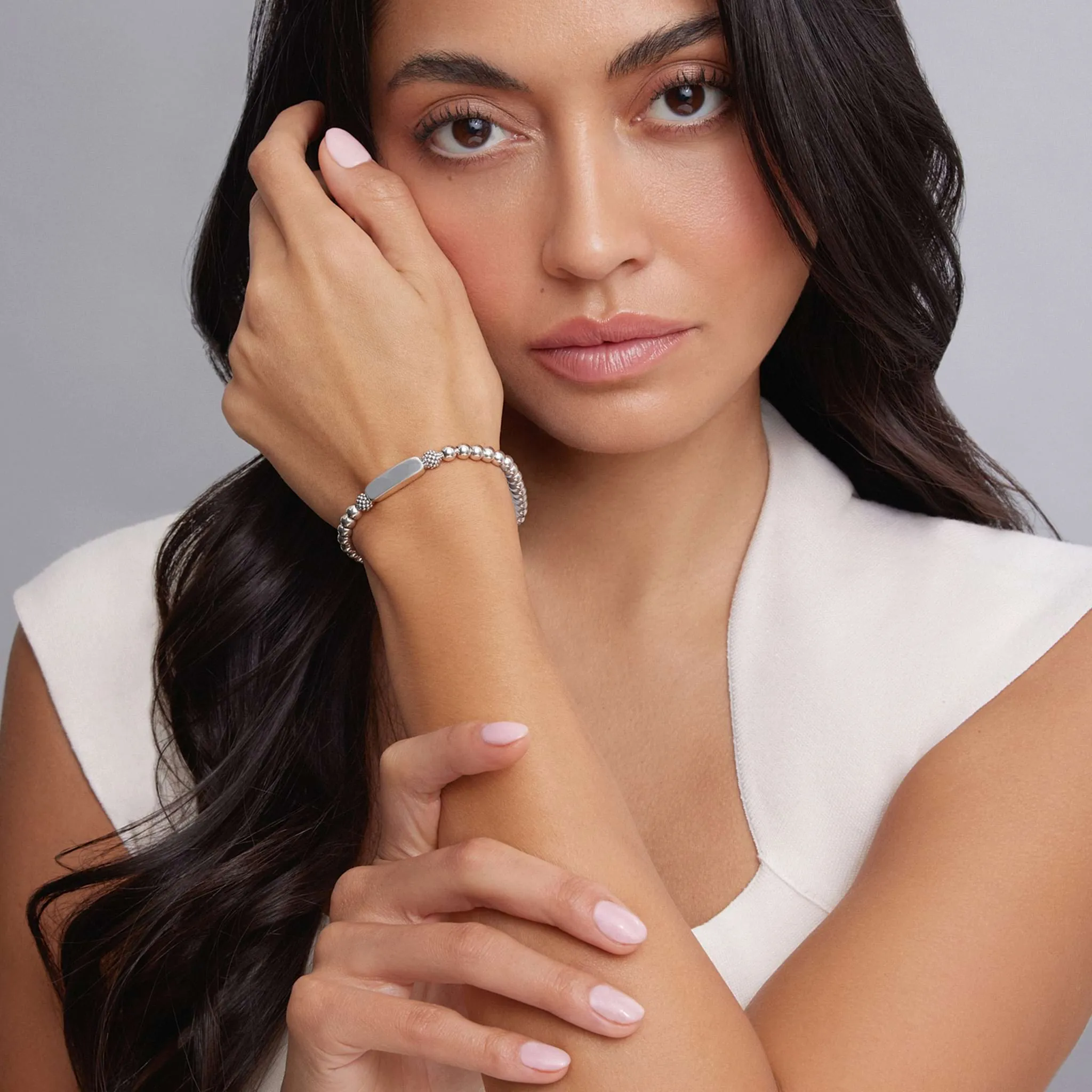 Signature Caviar Silver Station Stretch Bead Bracelet sold by LAGOS product image thumbnail 2