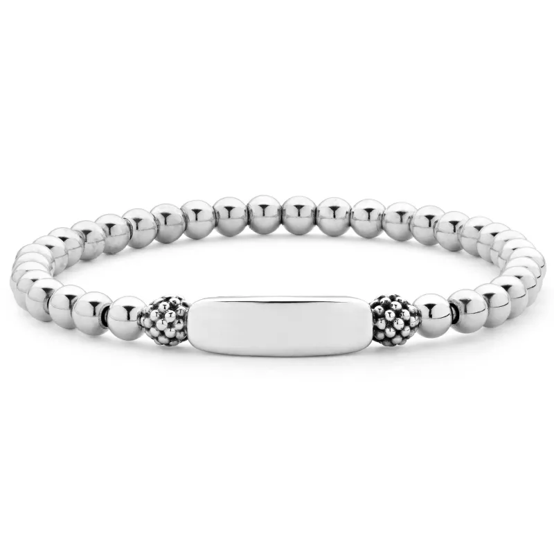 Signature Caviar Silver Station Stretch Bead Bracelet sold by LAGOS