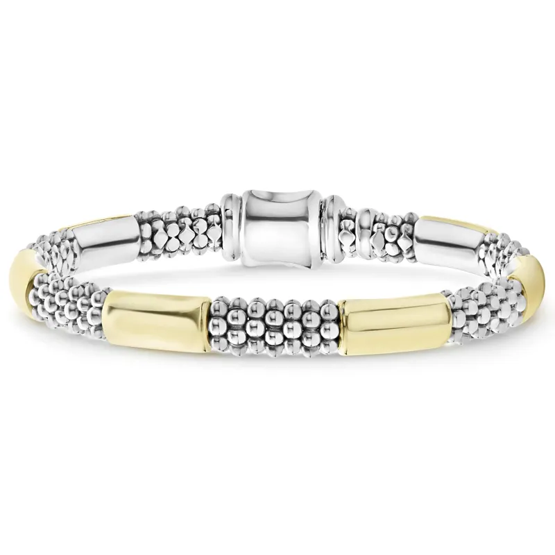 High Bar Two-Tone Station Caviar Bracelet | 6mm sold by LAGOS