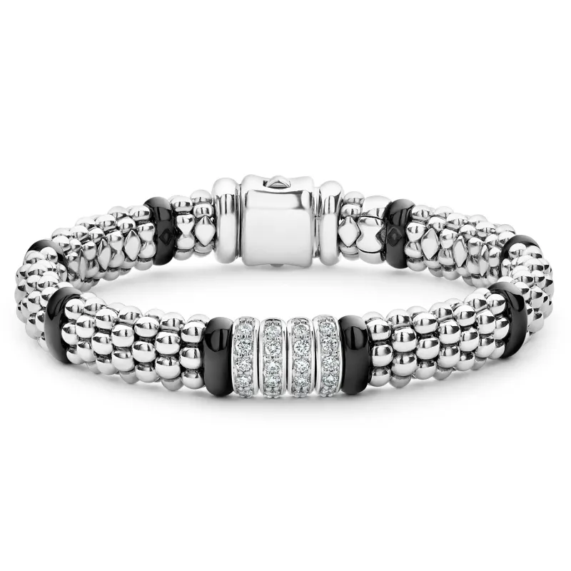 Black Caviar Black Four Station Diamond Caviar Bracelet | 9mm sold by LAGOS