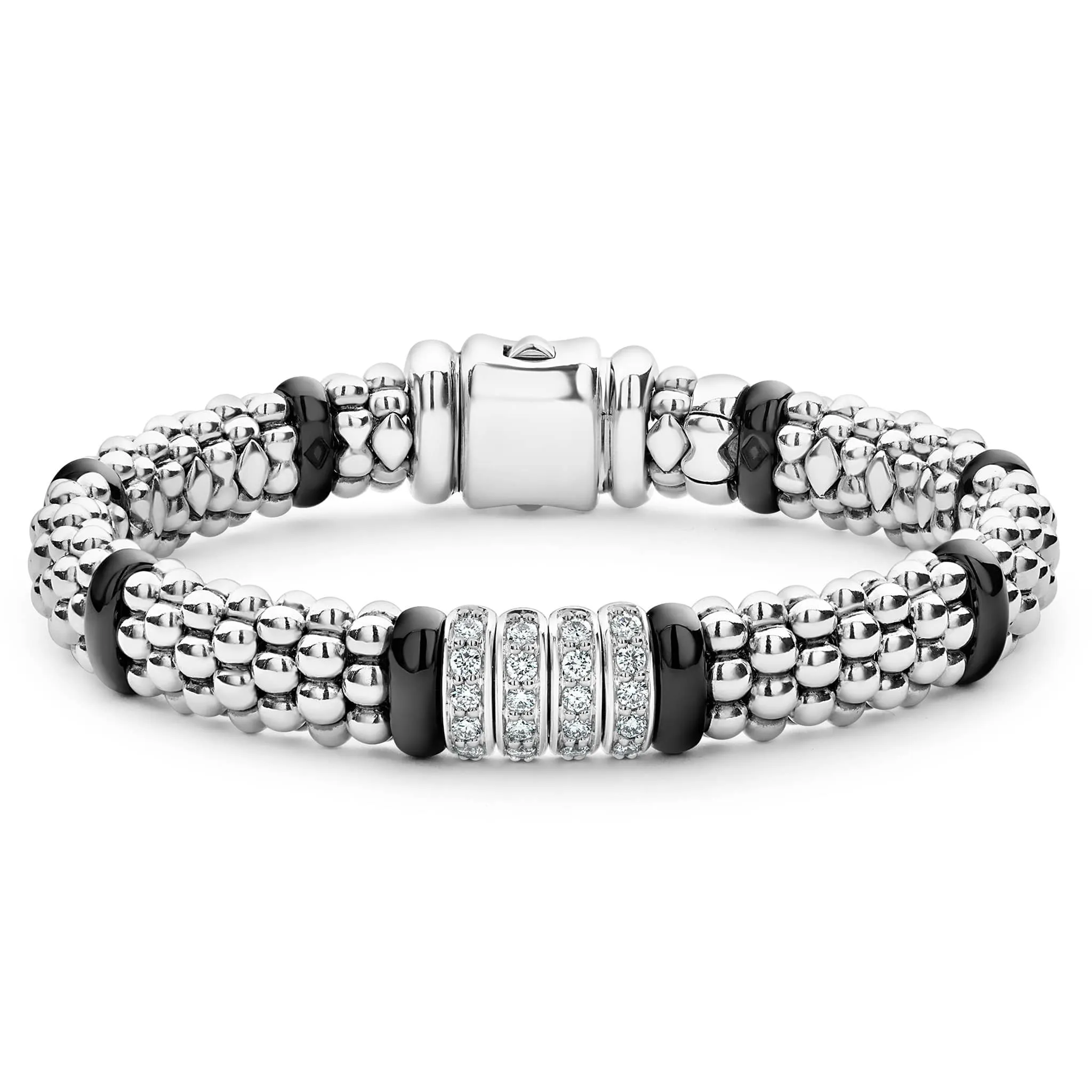 Black Caviar Black Four Station Diamond Caviar Bracelet | 9mm sold by LAGOS