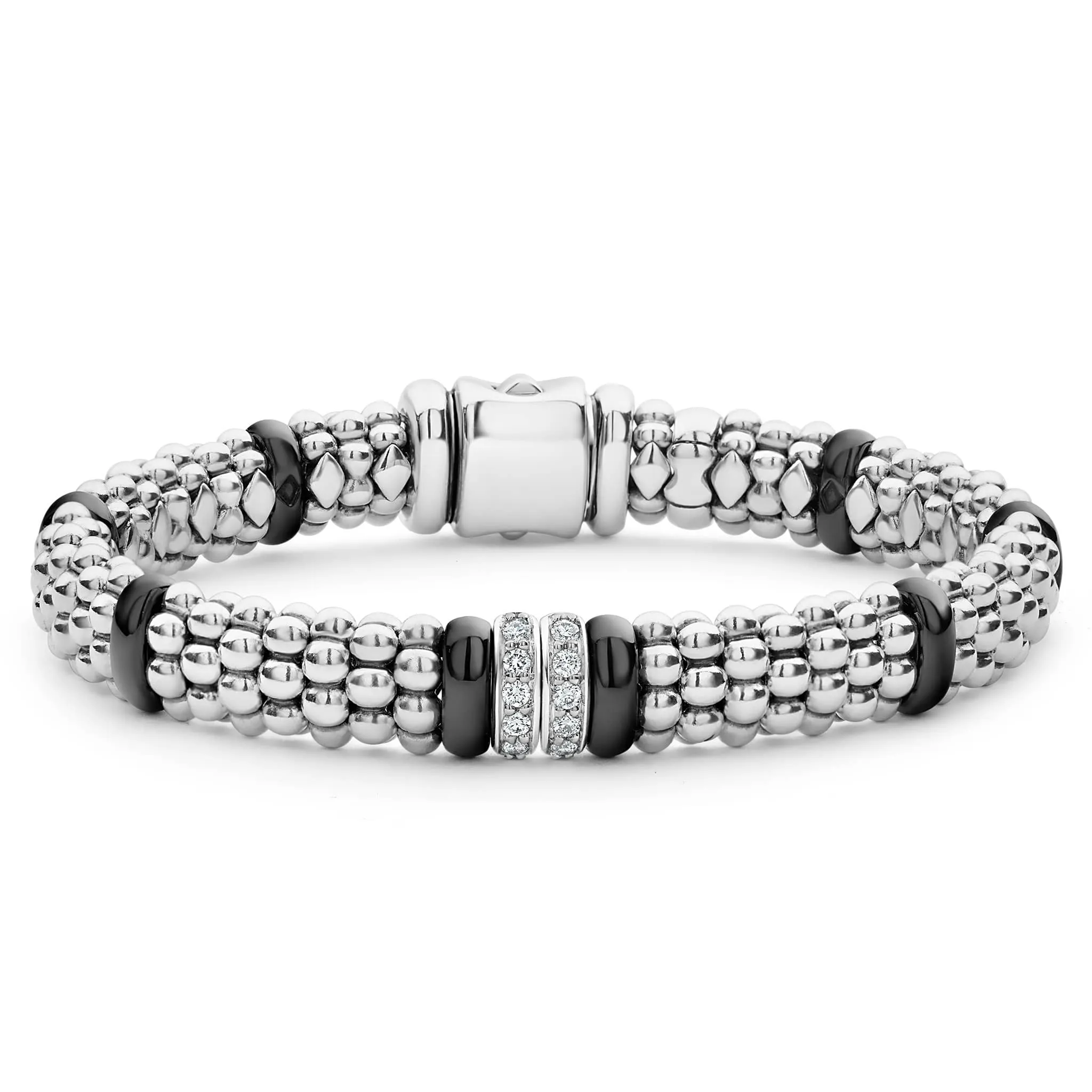 Black Caviar Double Station Diamond Caviar Bracelet | 9mm sold by LAGOS
