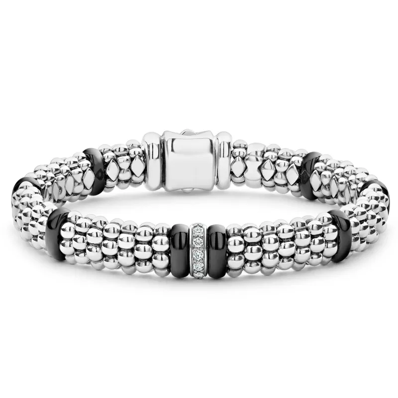 Black Caviar Black Single Station Diamond Caviar Bracelet | 9mm sold by LAGOS