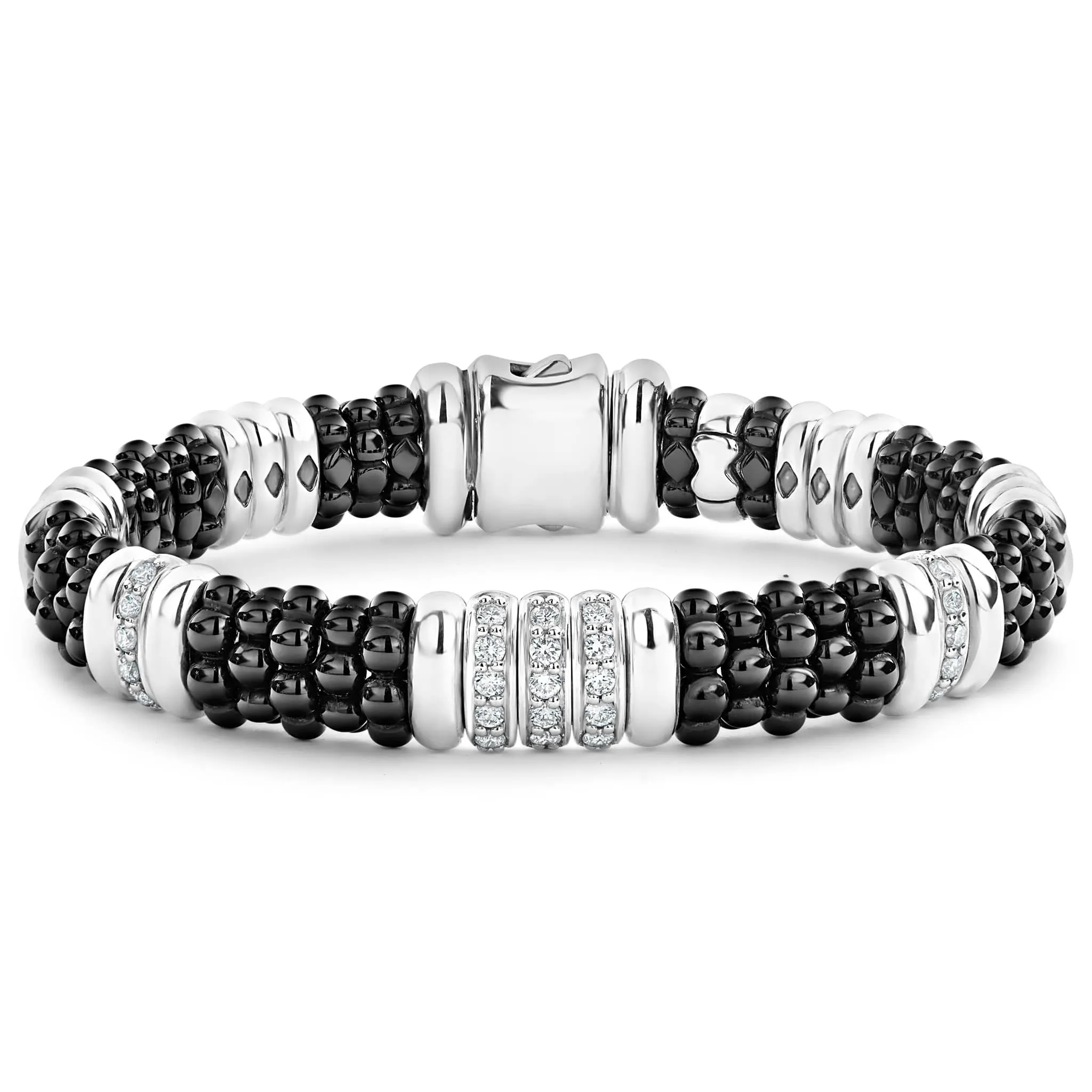 Black Caviar Five Station Ceramic Diamond Bracelet | 9mm sold by LAGOS