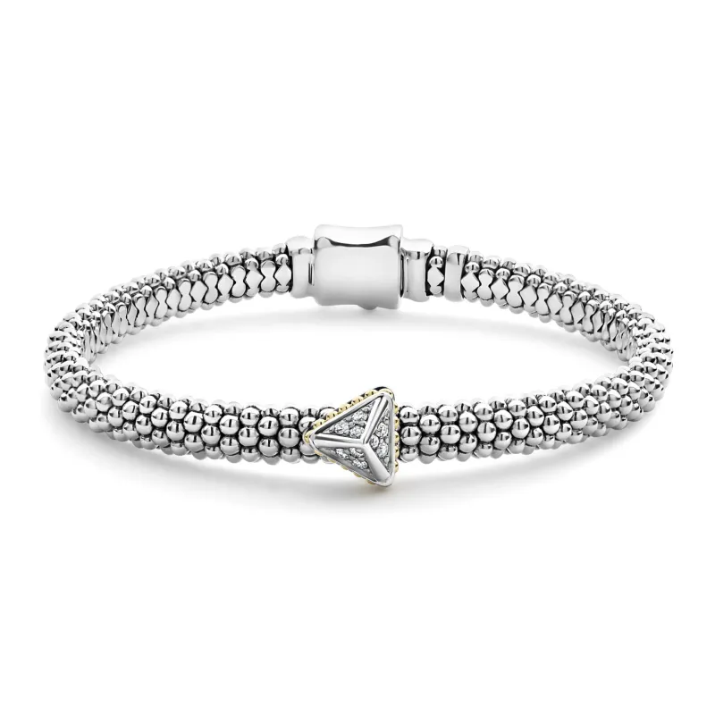 KSL Single Station Pyramid Diamond Caviar Bracelet | 6mm sold by LAGOS
