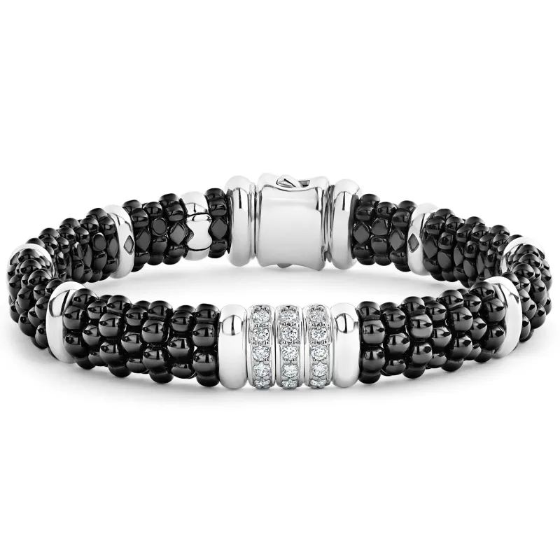 Black Caviar Three Station Ceramic Diamond Bracelet | 9mm sold by LAGOS