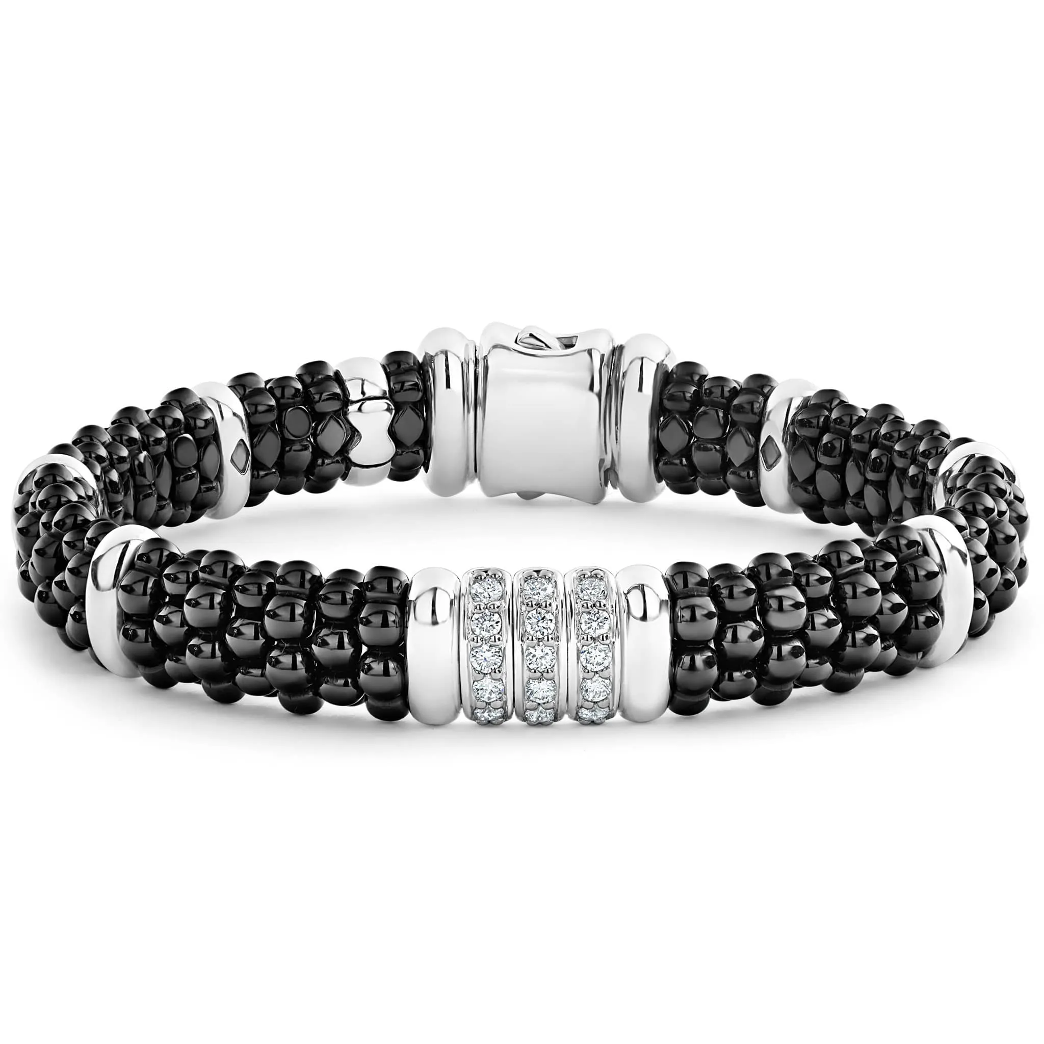 Black Caviar Three Station Ceramic Diamond Bracelet | 9mm sold by LAGOS