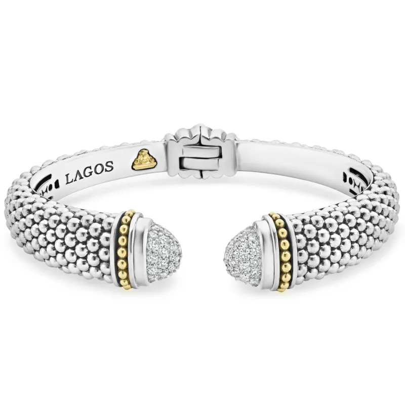 Caviar Lux Diamond Cuff Bracelet | 12mm sold by LAGOS