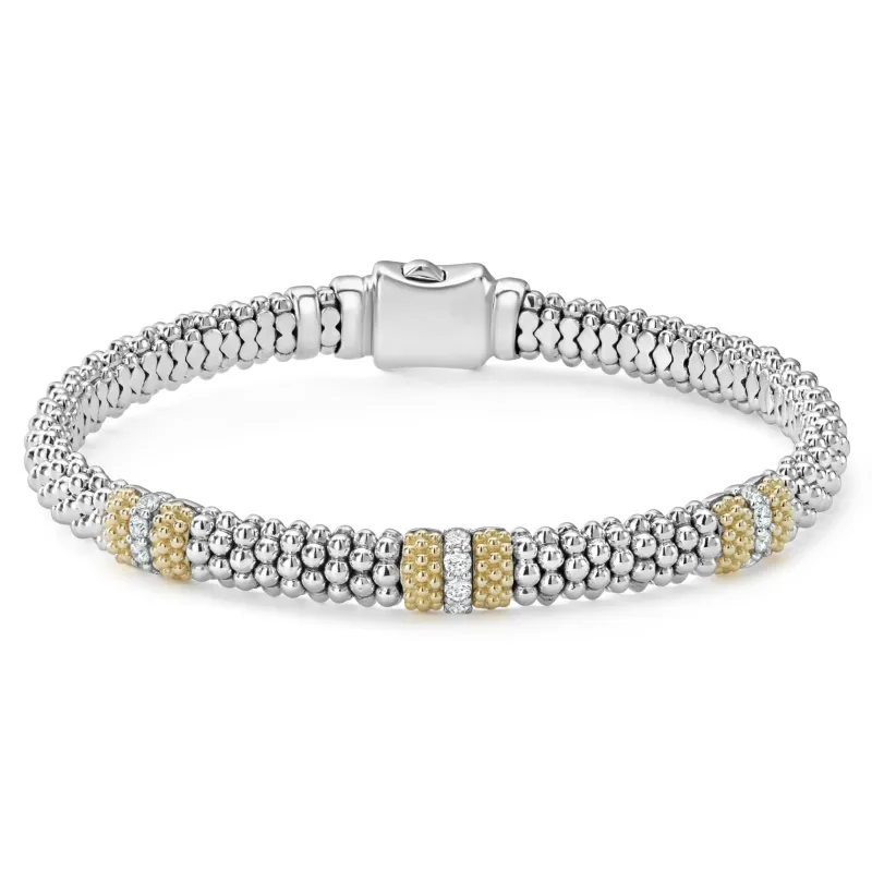 Caviar Lux Three Station Diamond Caviar Bracelet | 6mm sold by LAGOS