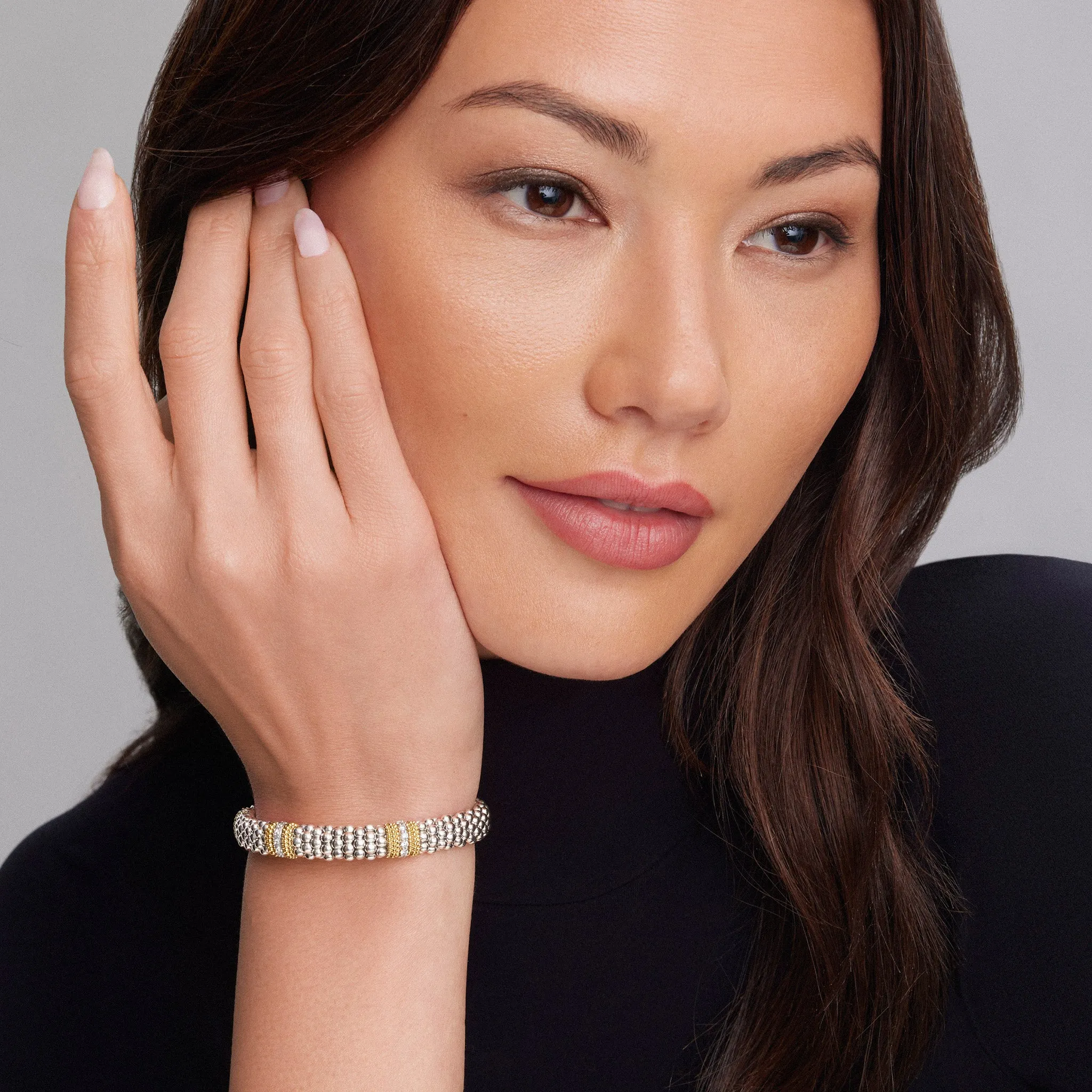 Caviar Lux Three Station Diamond Caviar Bracelet | 9mm sold by LAGOS product image thumbnail 2