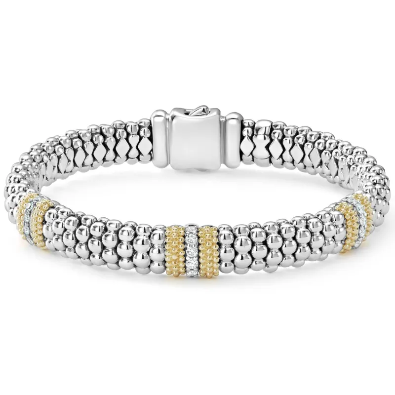 Caviar Lux Three Station Diamond Caviar Bracelet | 9mm sold by LAGOS