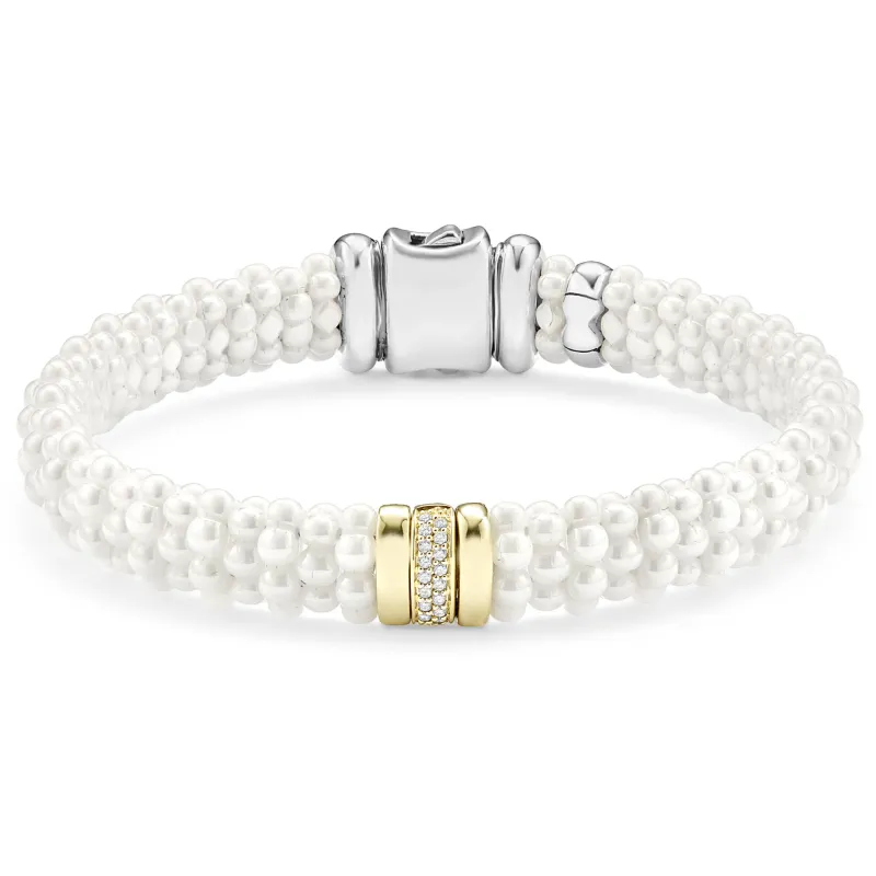White Caviar Single Station Ceramic Diamond Bracelet | 9mm sold by LAGOS