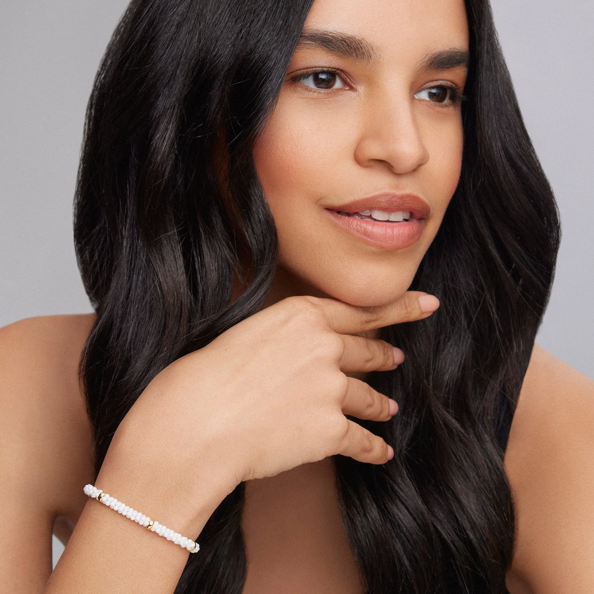 White Caviar Five Gold Station Ceramic Bracelet | 5mm sold by LAGOS product image thumbnail 2