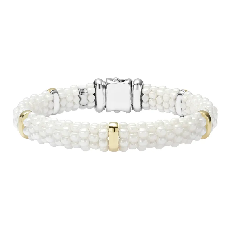 White Caviar Gold Station Ceramic Bracelet | 9mm sold by LAGOS