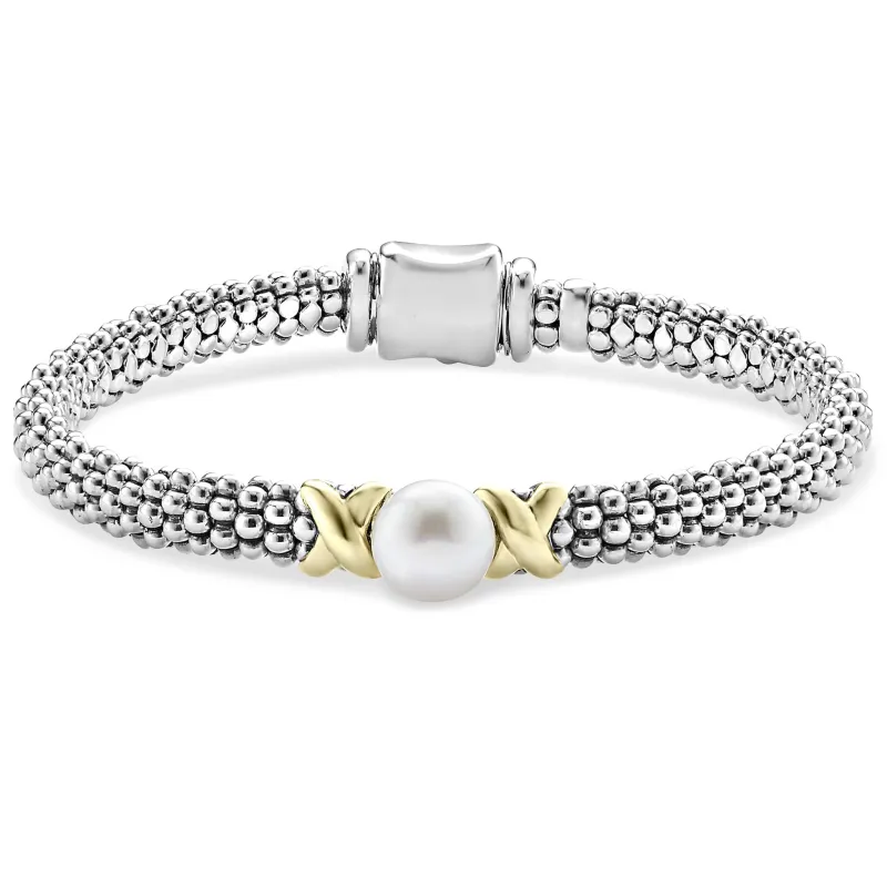 Luna Two-Tone X Pearl Caviar Bracelet | 6mm sold by LAGOS