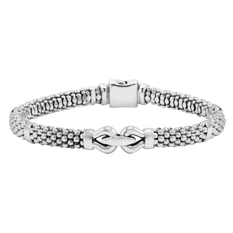 Derby Silver Caviar Buckle Bracelet | 6mm sold by LAGOS