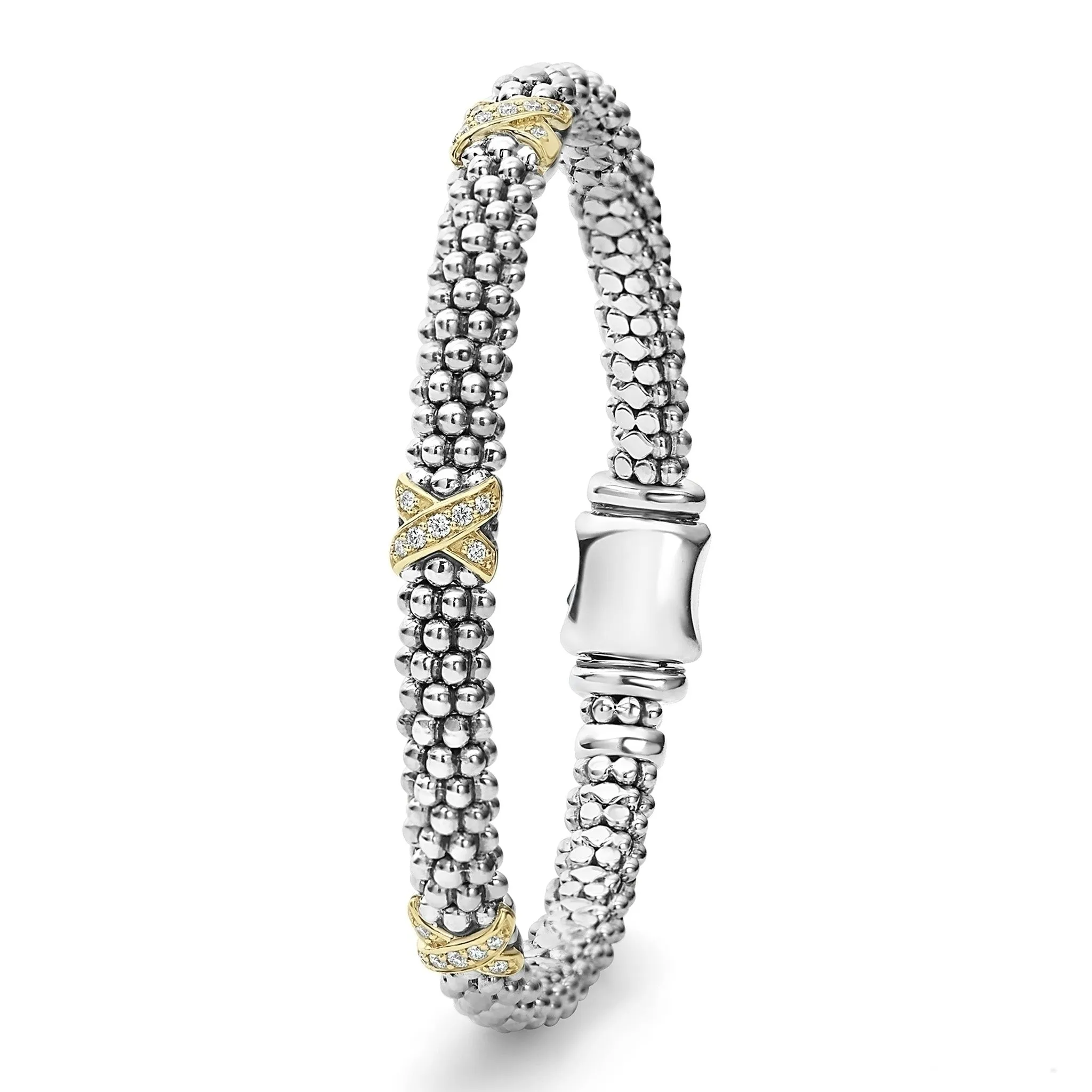 Embrace Three Station Gold X Diamond Caviar Bracelet | 6mm sold by LAGOS product image thumbnail 3