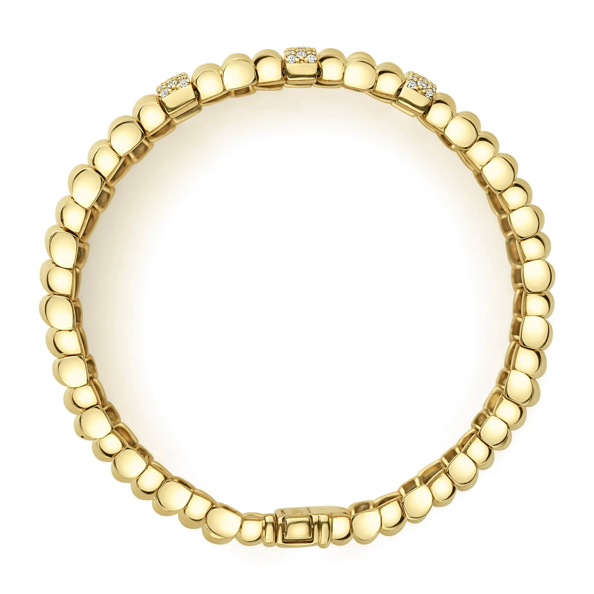 Caviar Gold Three Station 18K Gold Diamond Bracelet | 20mm sold by LAGOS product image thumbnail 4
