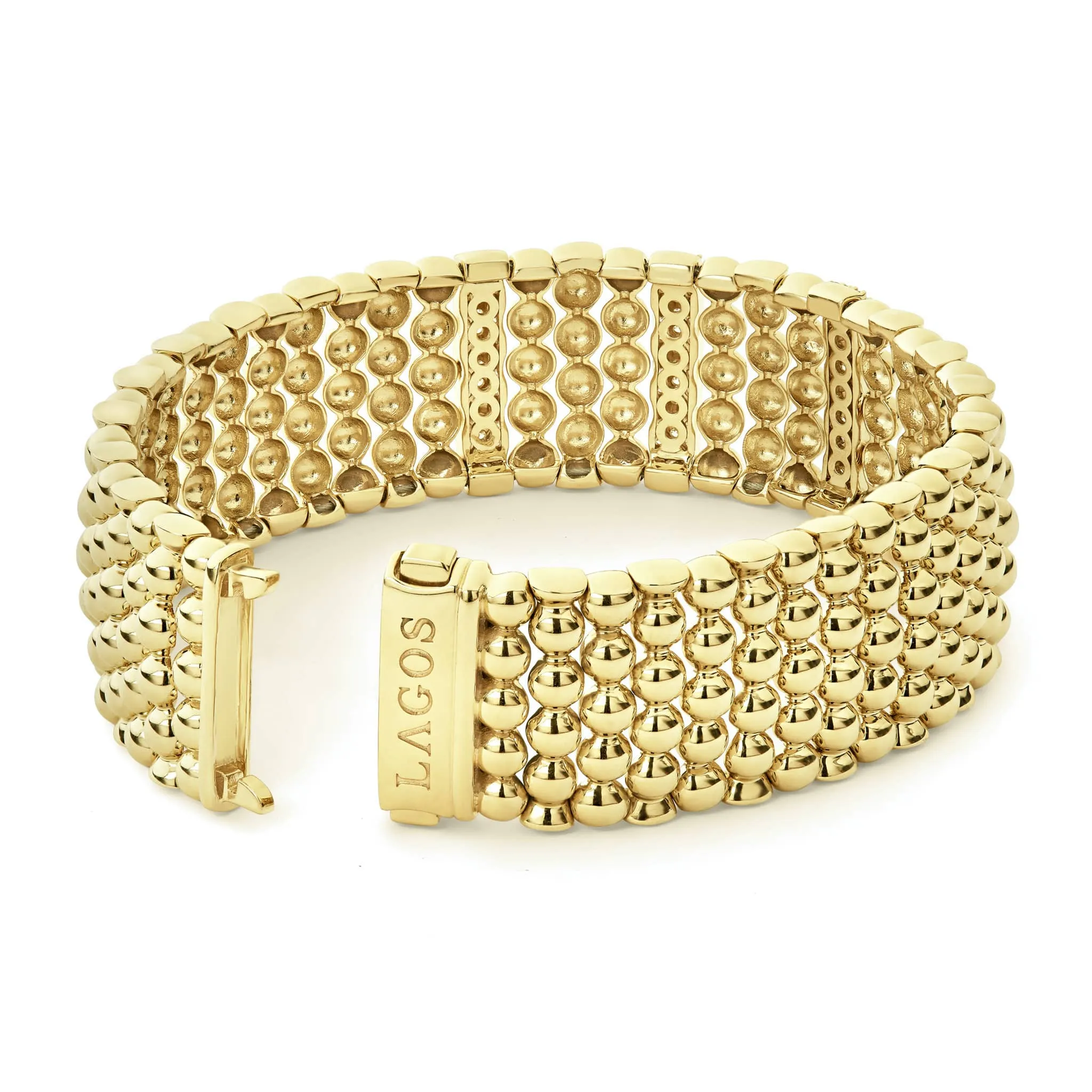 Caviar Gold Three Station 18K Gold Diamond Bracelet | 20mm sold by LAGOS product image thumbnail 3