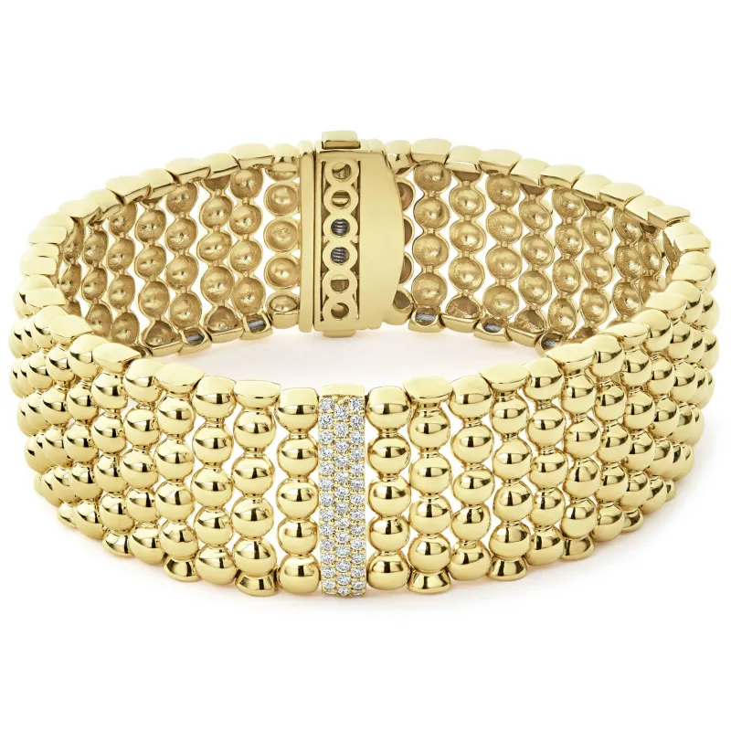 Caviar Gold Single Station 18K Gold Diamond Bracelet | 20mm sold by LAGOS