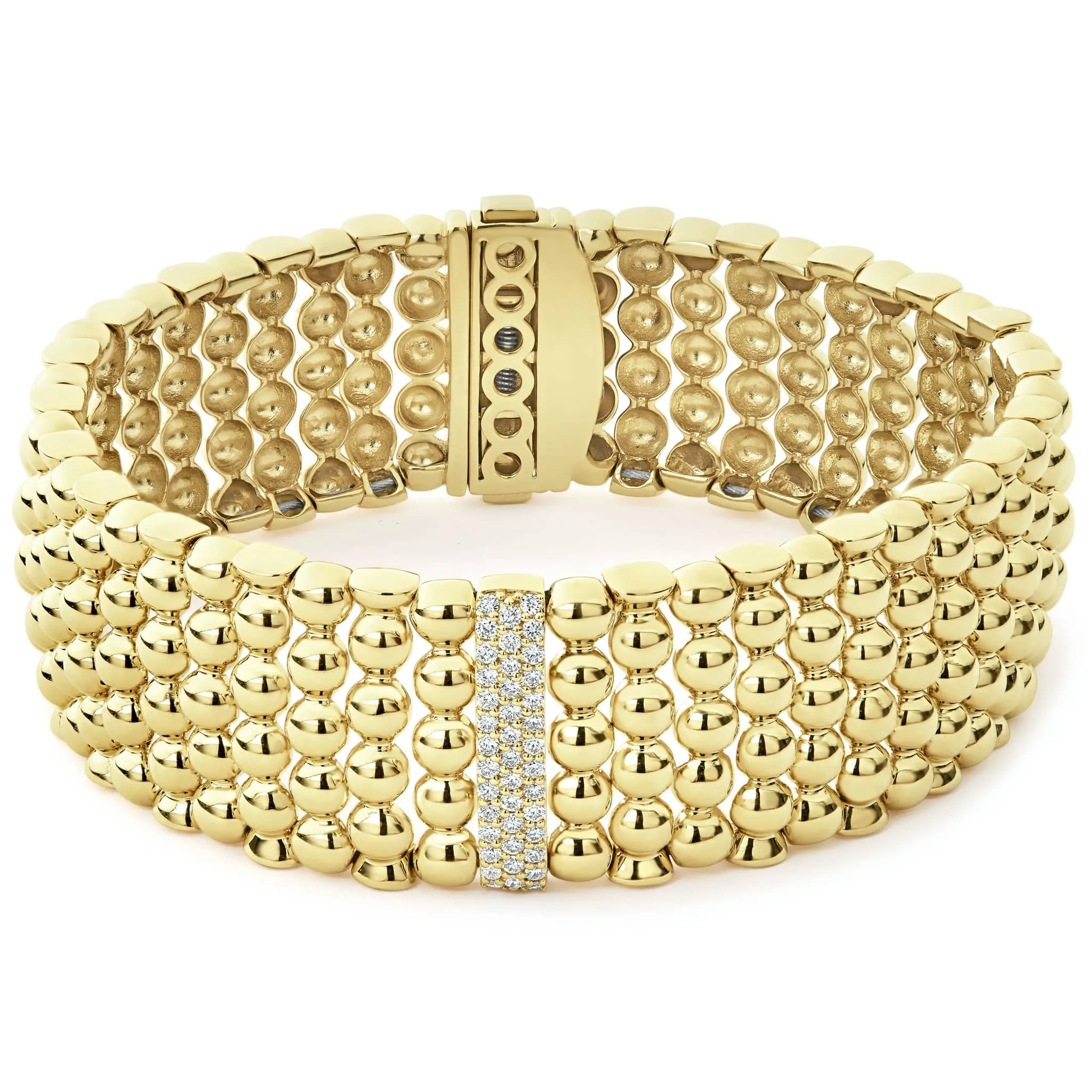 Caviar Gold Single Station 18K Gold Diamond Bracelet | 20mm sold by LAGOS