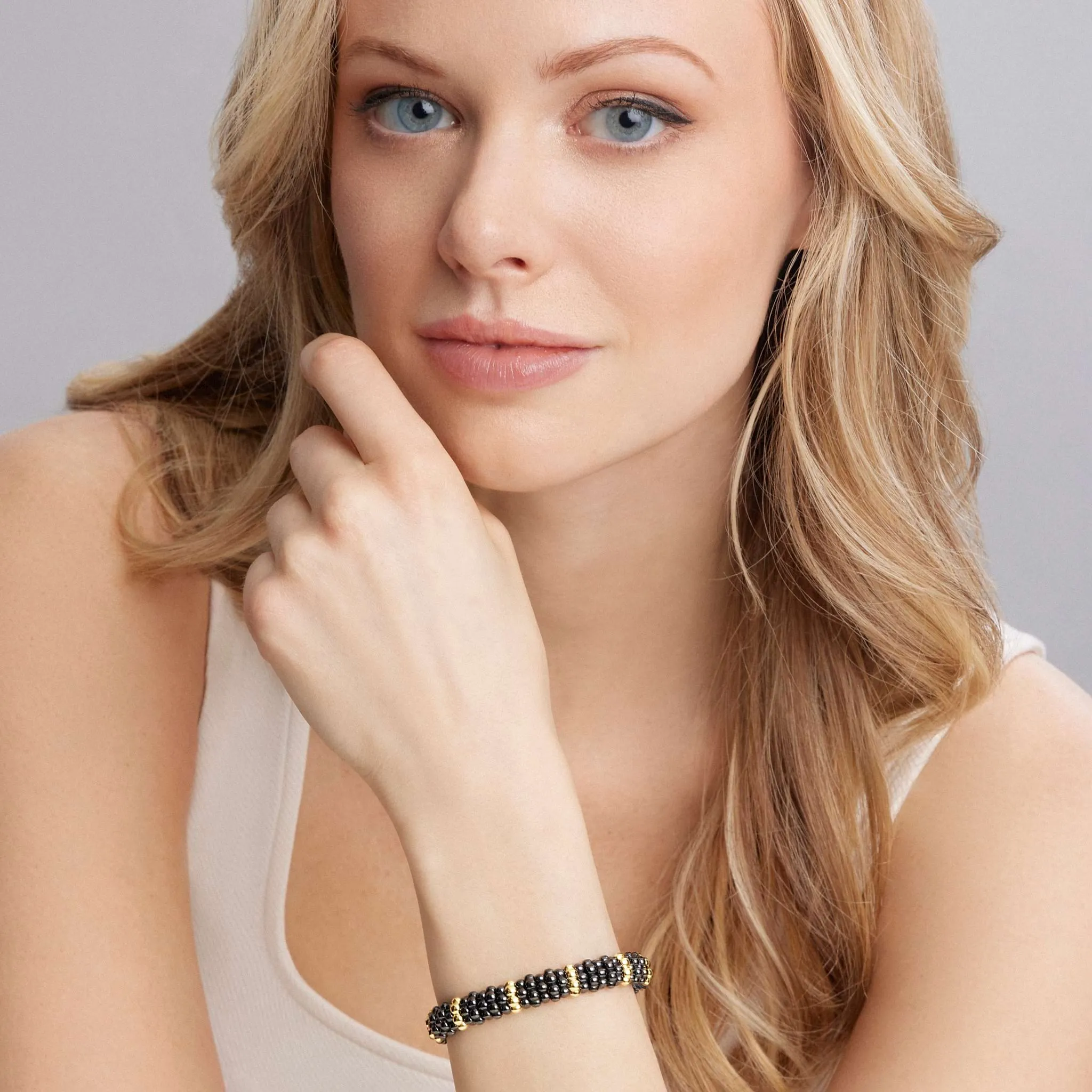 Black Caviar 18K Gold Station Ceramic Beaded Bracelet | 9mm sold by LAGOS product image thumbnail 2