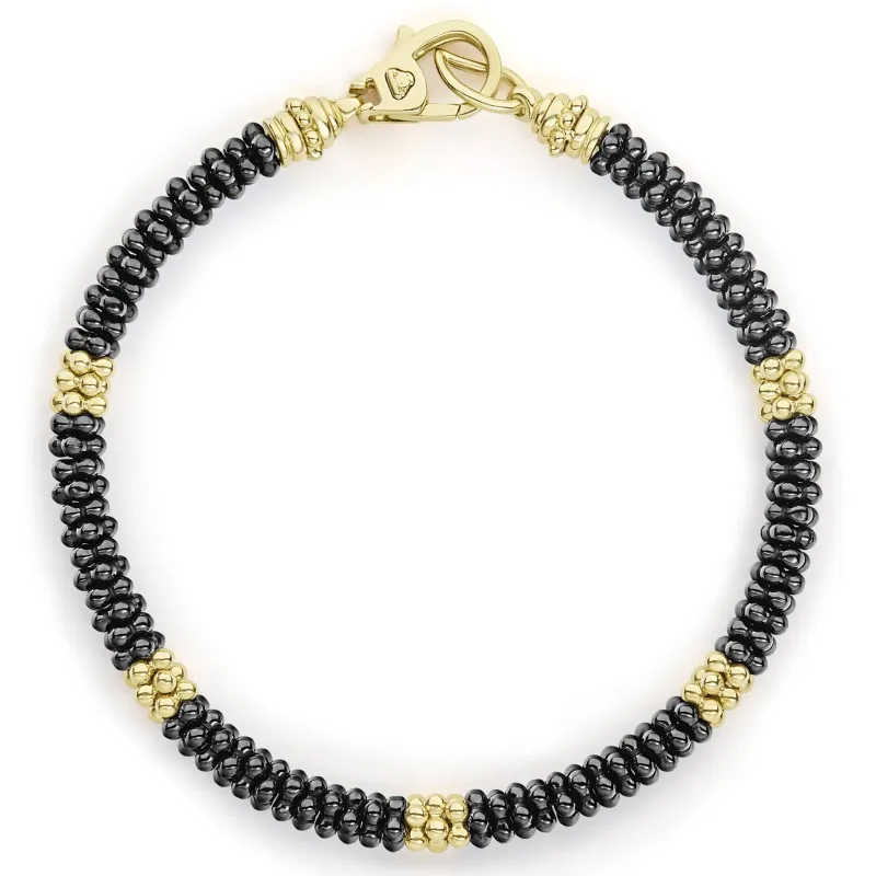 Black Caviar Five Small 18K Gold Station Ceramic Beaded Bracelet | 5mm sold by LAGOS