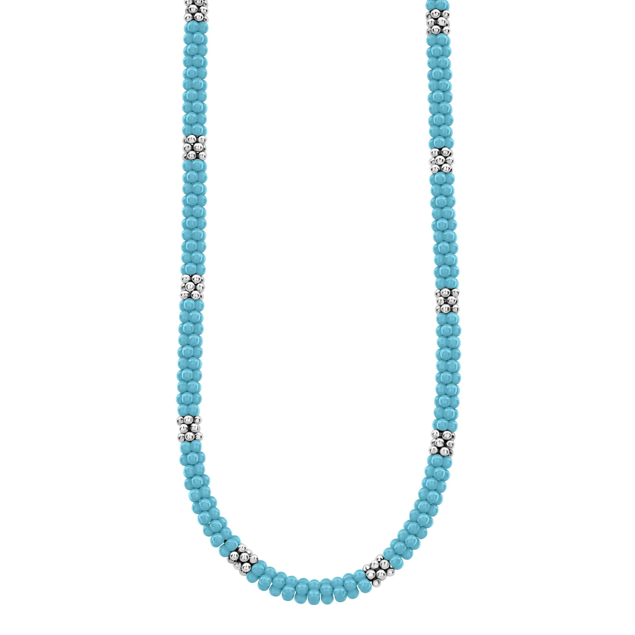 Blue Caviar Silver Station Ceramic Beaded Necklace 5mm sold by LAGOS